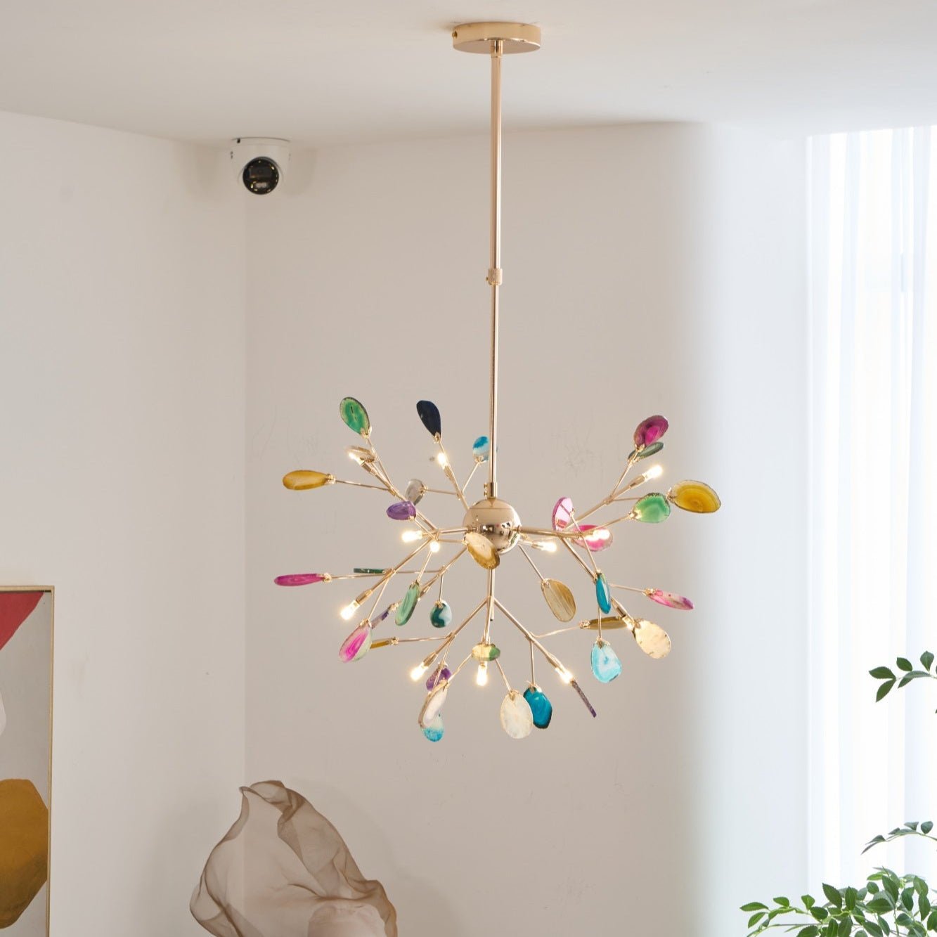 Lustra Lustre Feuille Colorée Bras Dorés