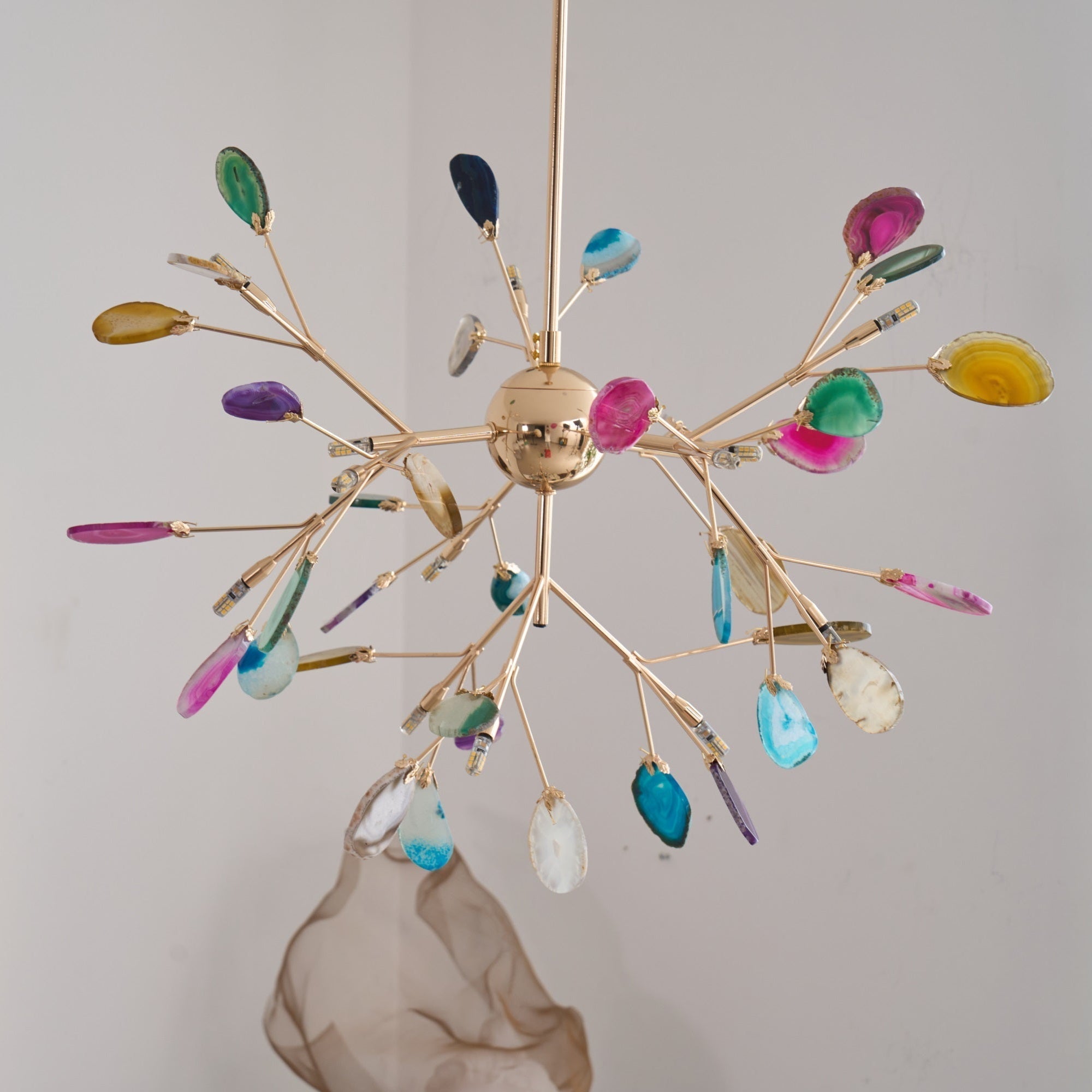Lustra Lustre Feuille Colorée Bras Dorés