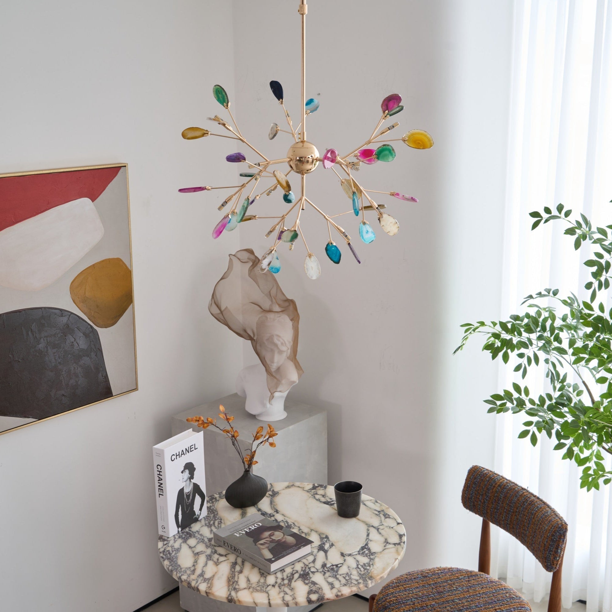 Lustra Lustre Feuille Colorée Bras Dorés