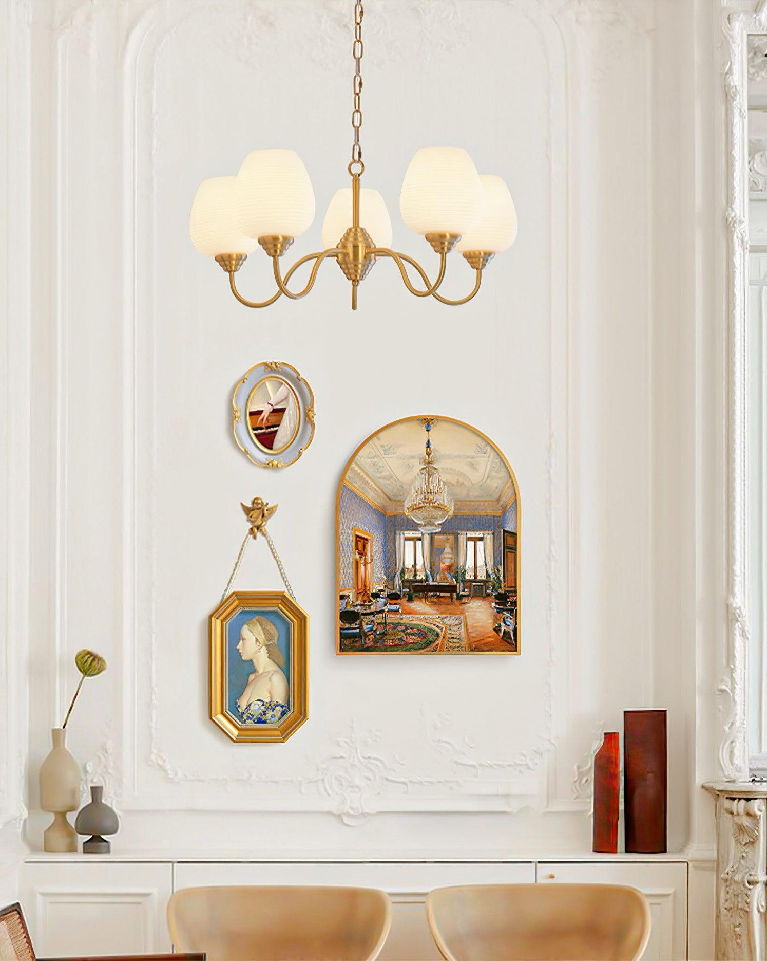 Lustra Lustre Laiton Antique Verre Blanc