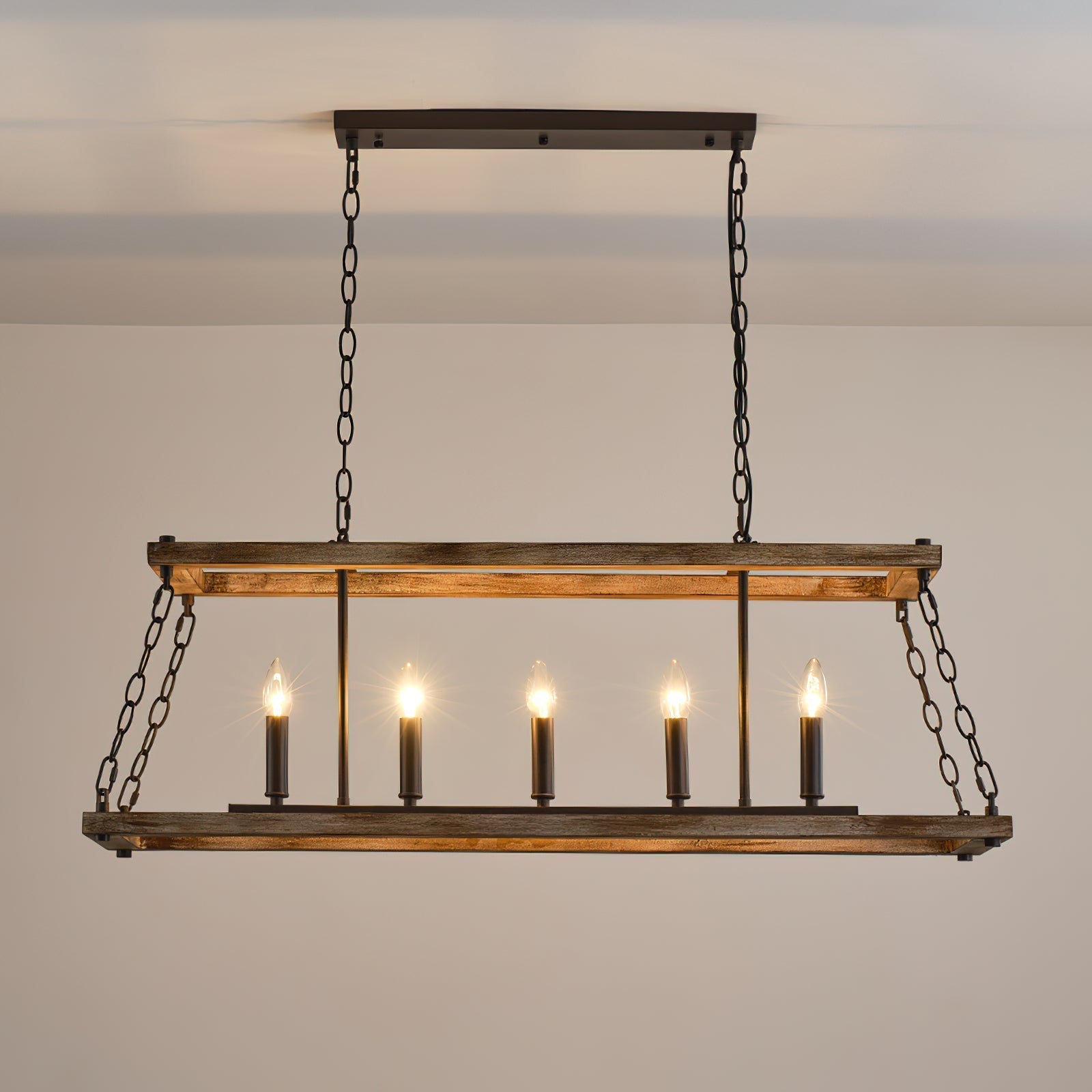 Ilcaryra Lustre Métal Bois Industriel Vintage Île Salon