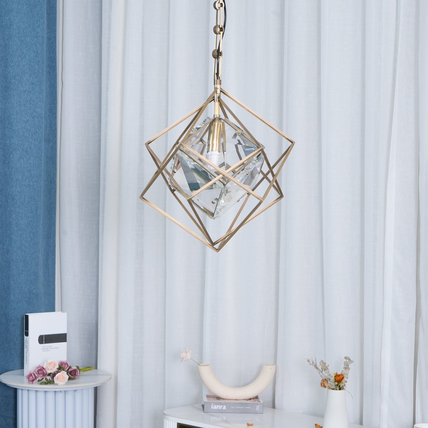 Zevira Suspension glamour en laiton et cristal