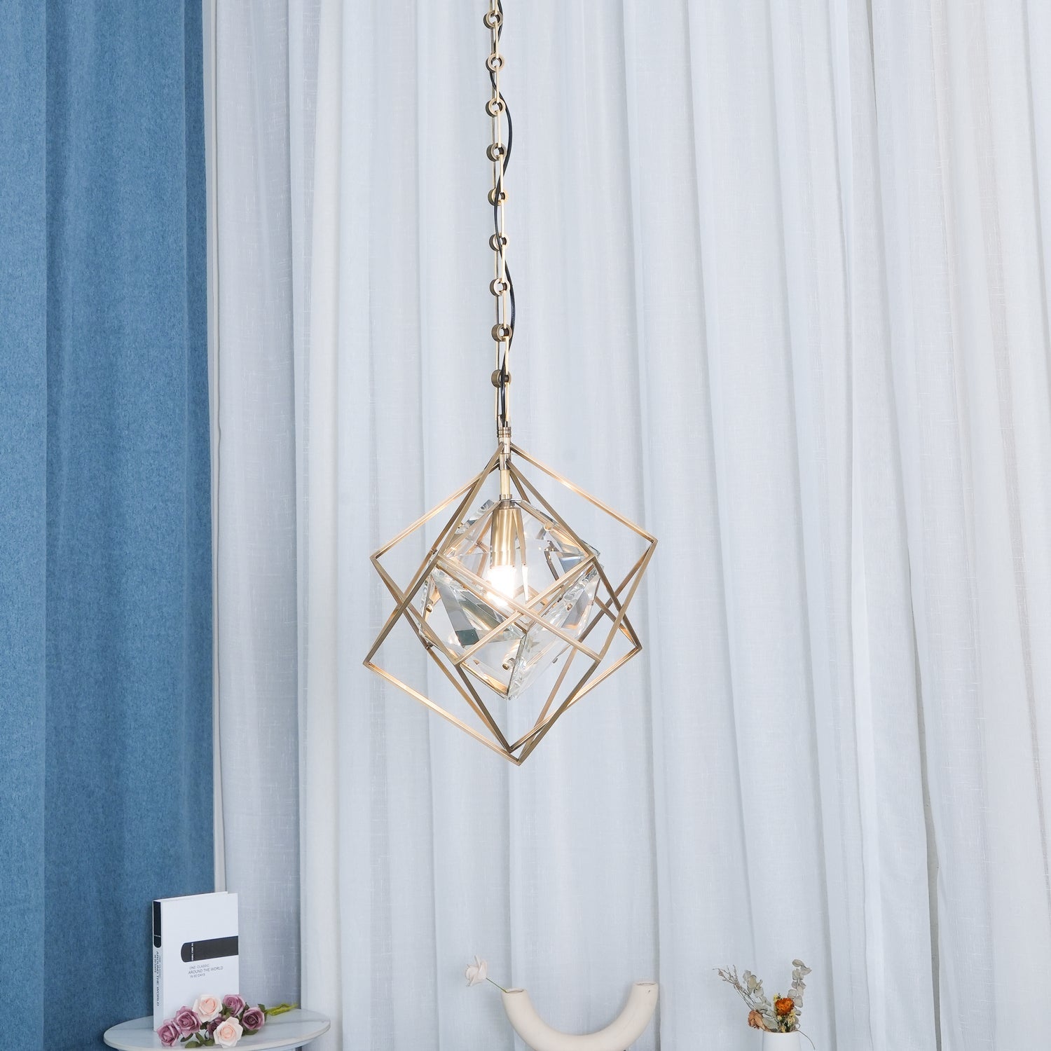 Zevira Suspension glamour en laiton et cristal