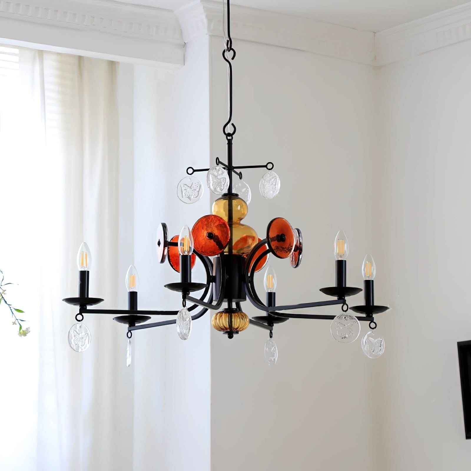Anorion Lustre Métal Verre Luxe Vintage Salon