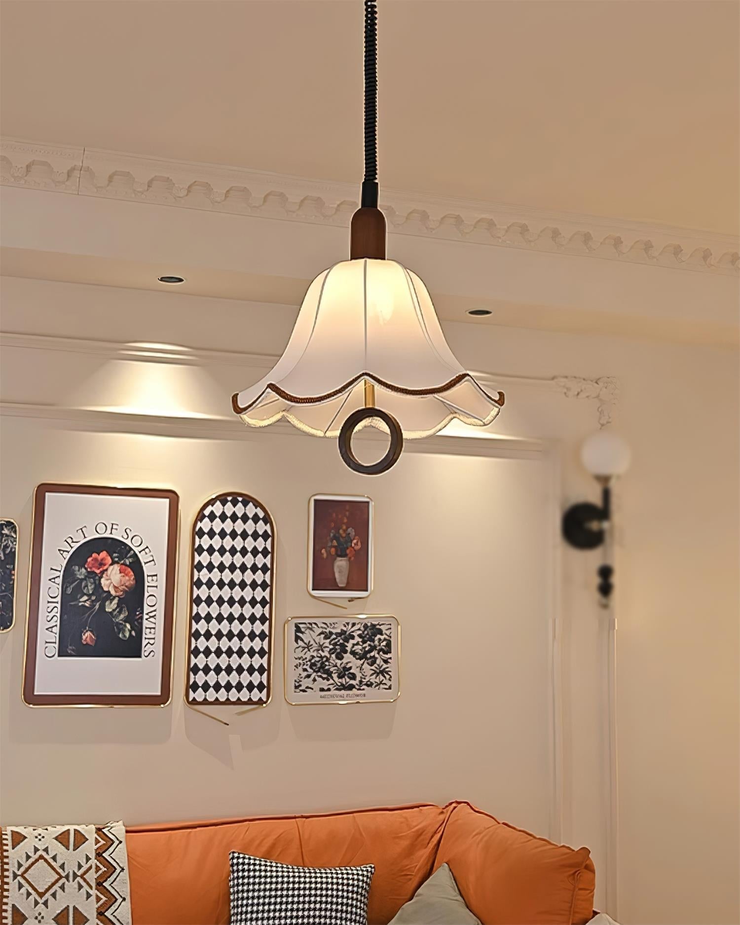 Eurvaryra Classique Élégance Tissu Bois Suspension Lumière