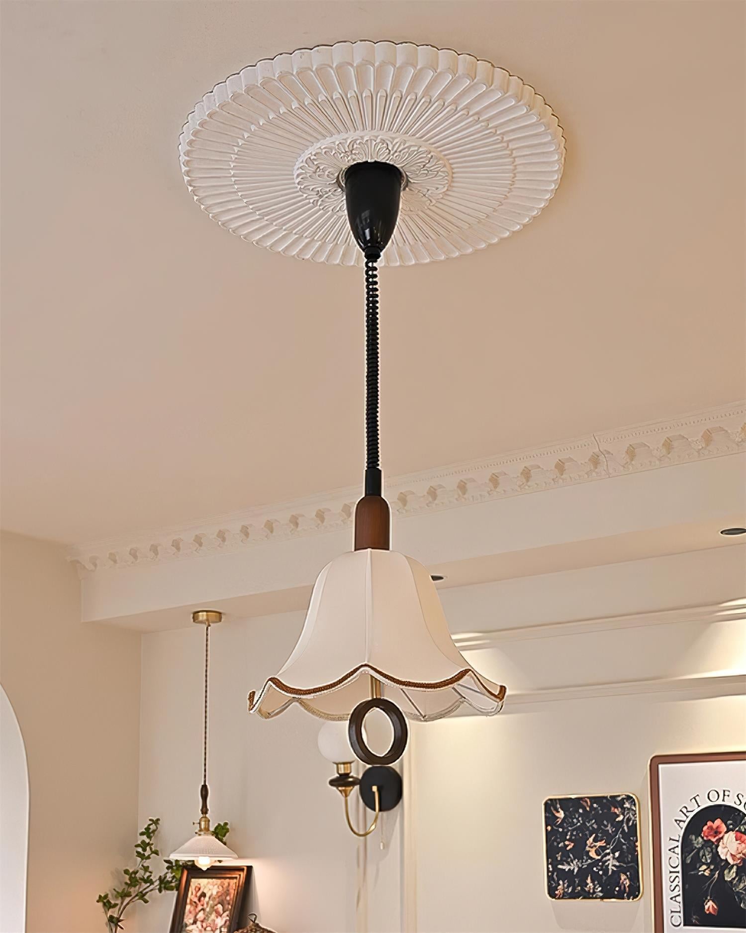 Eurvaryra Classique Élégance Tissu Bois Suspension Lumière