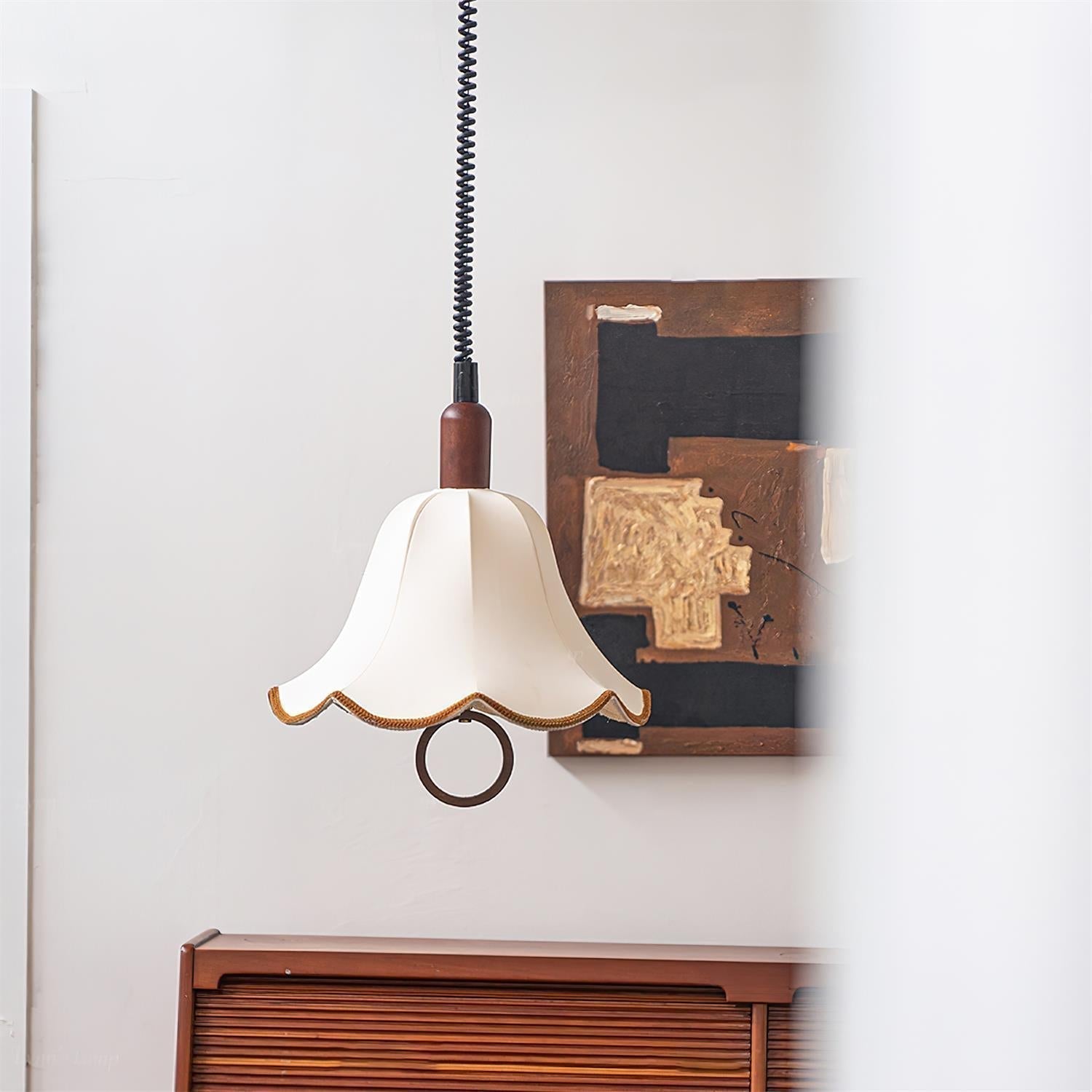 Eurvaryra Classique Élégance Tissu Bois Suspension Lumière