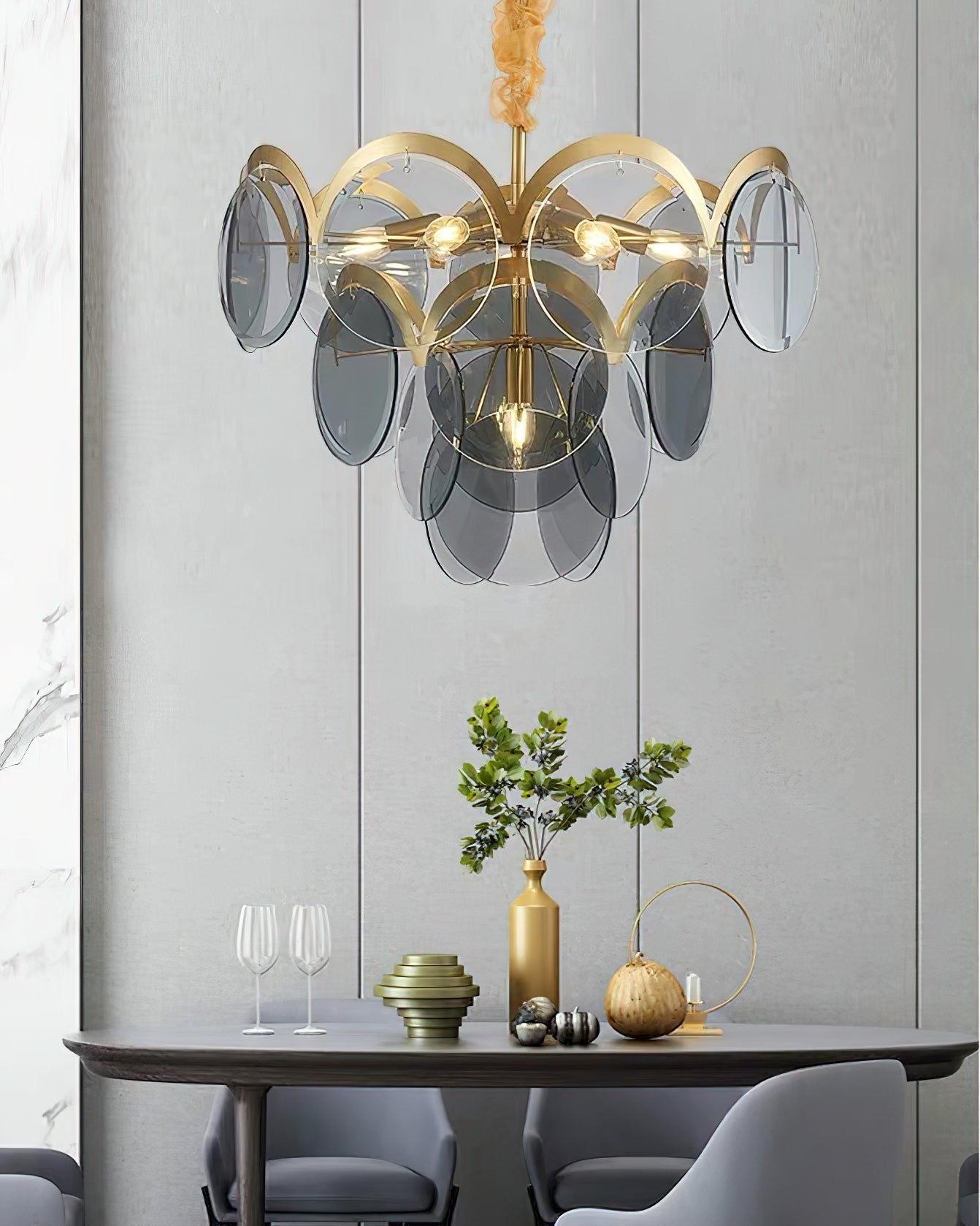 Lustra Lustre en Verre Ambre à Cercles Empilés