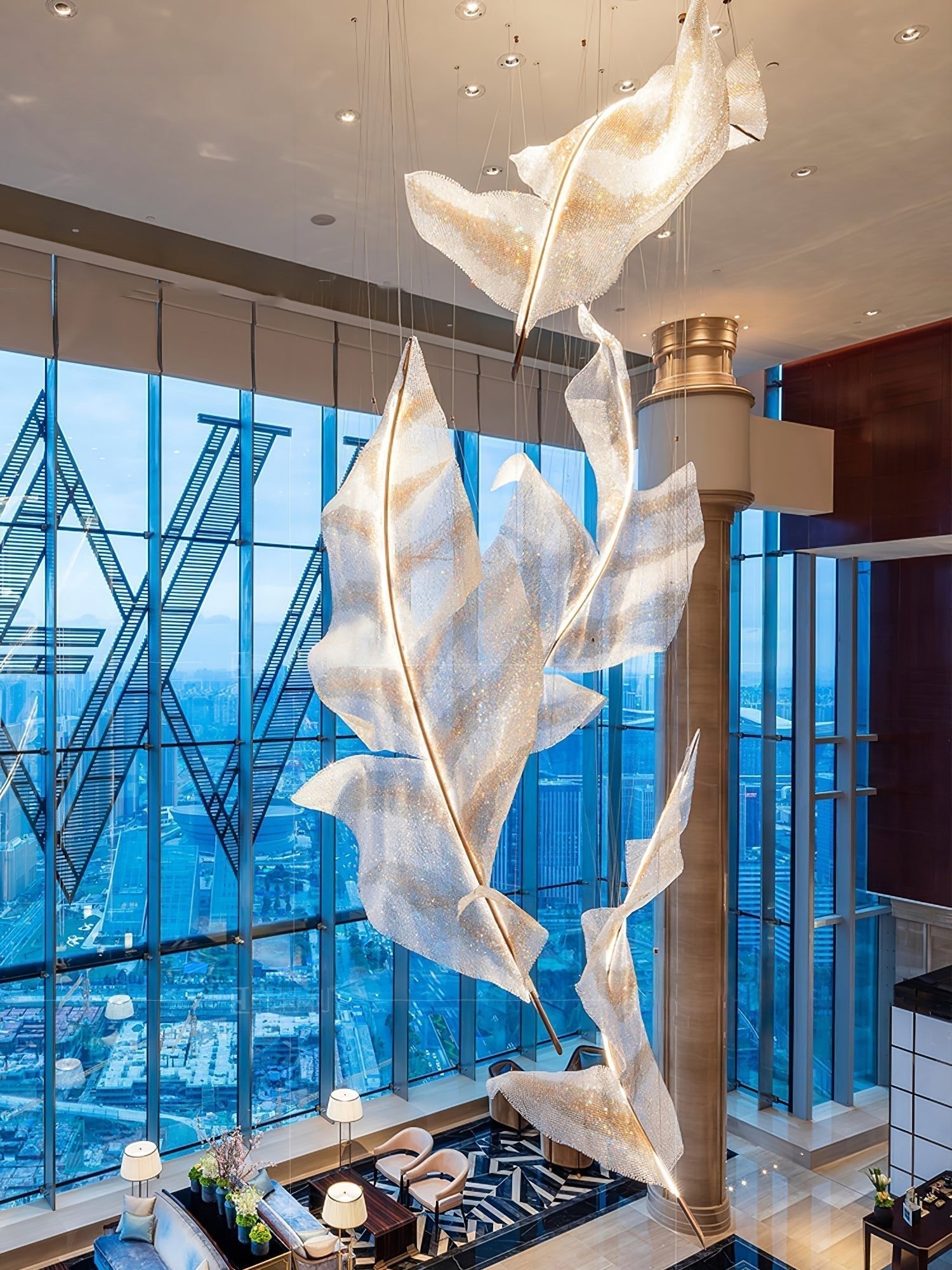 Zeshaen Lustre en Verre Feuilles Tombantes Créatives