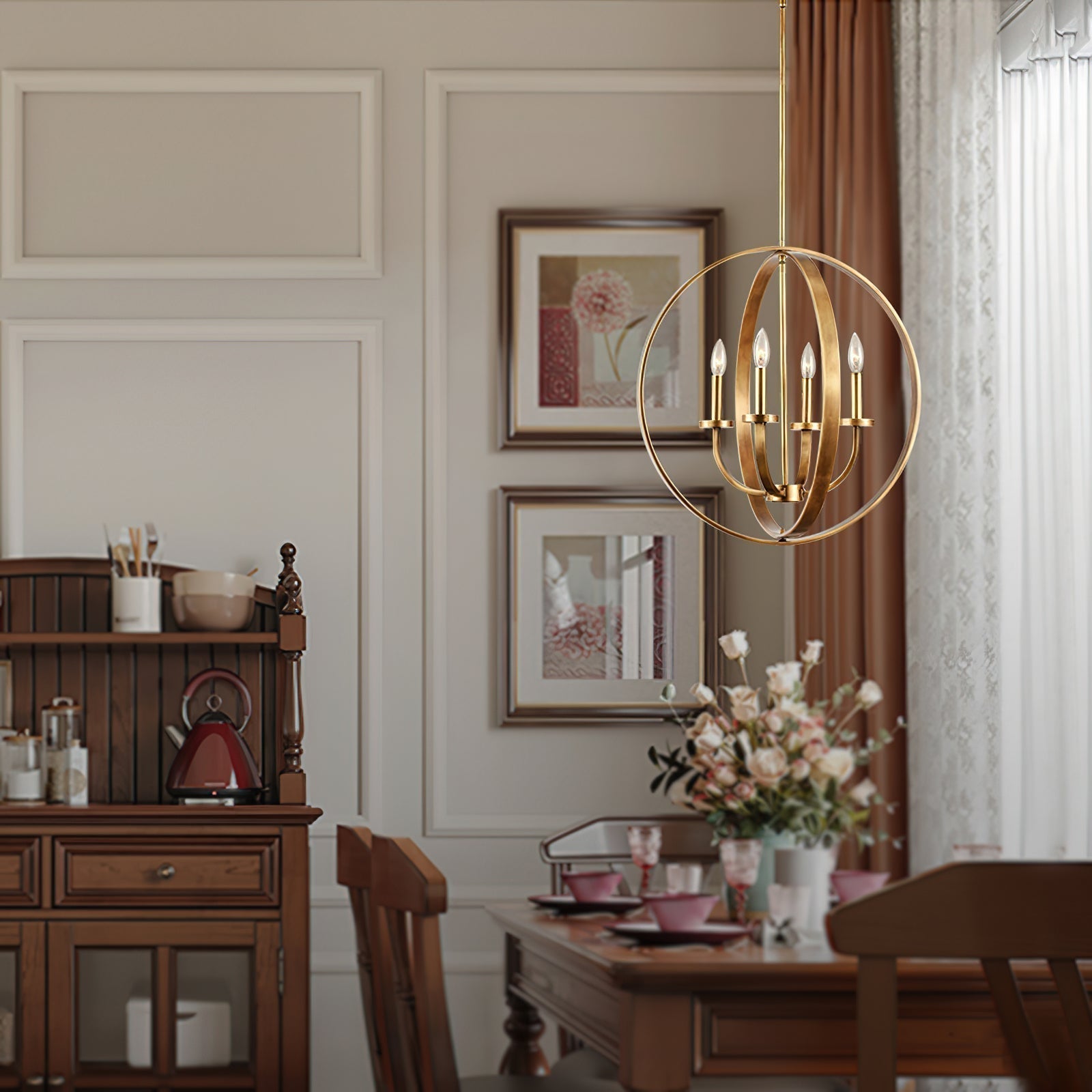 Lustra Lustre Cadre Lanternes Doré
