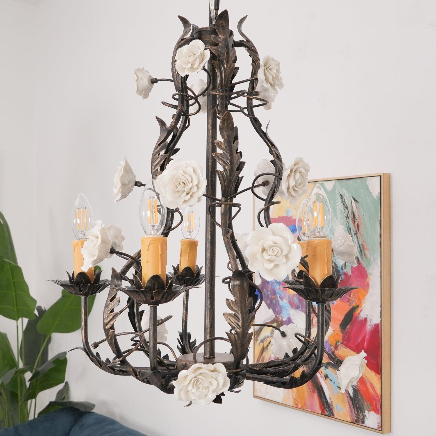 Rocaille Lustre Fleur Luxe Métal