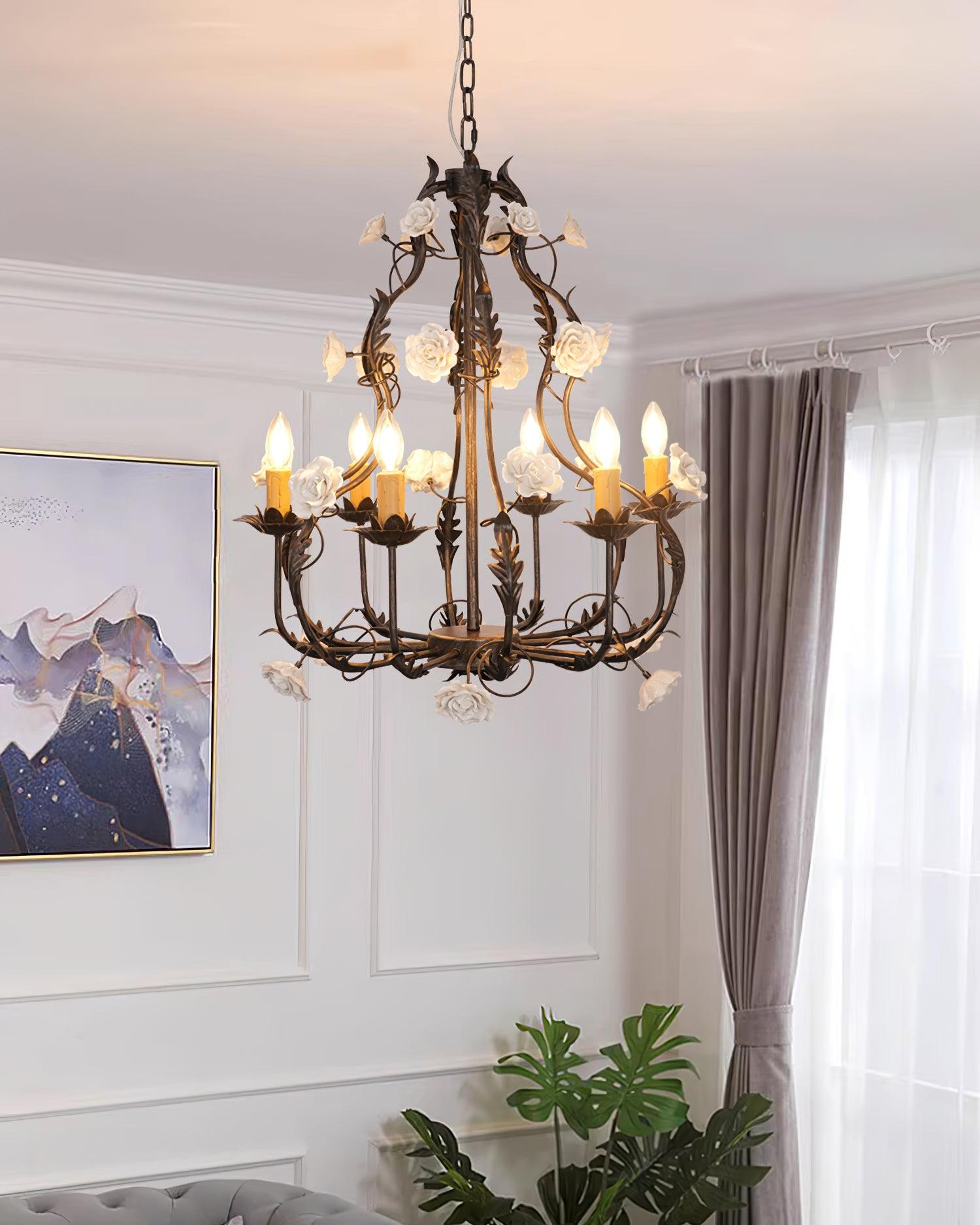 Rocaille Lustre Fleur Luxe Métal