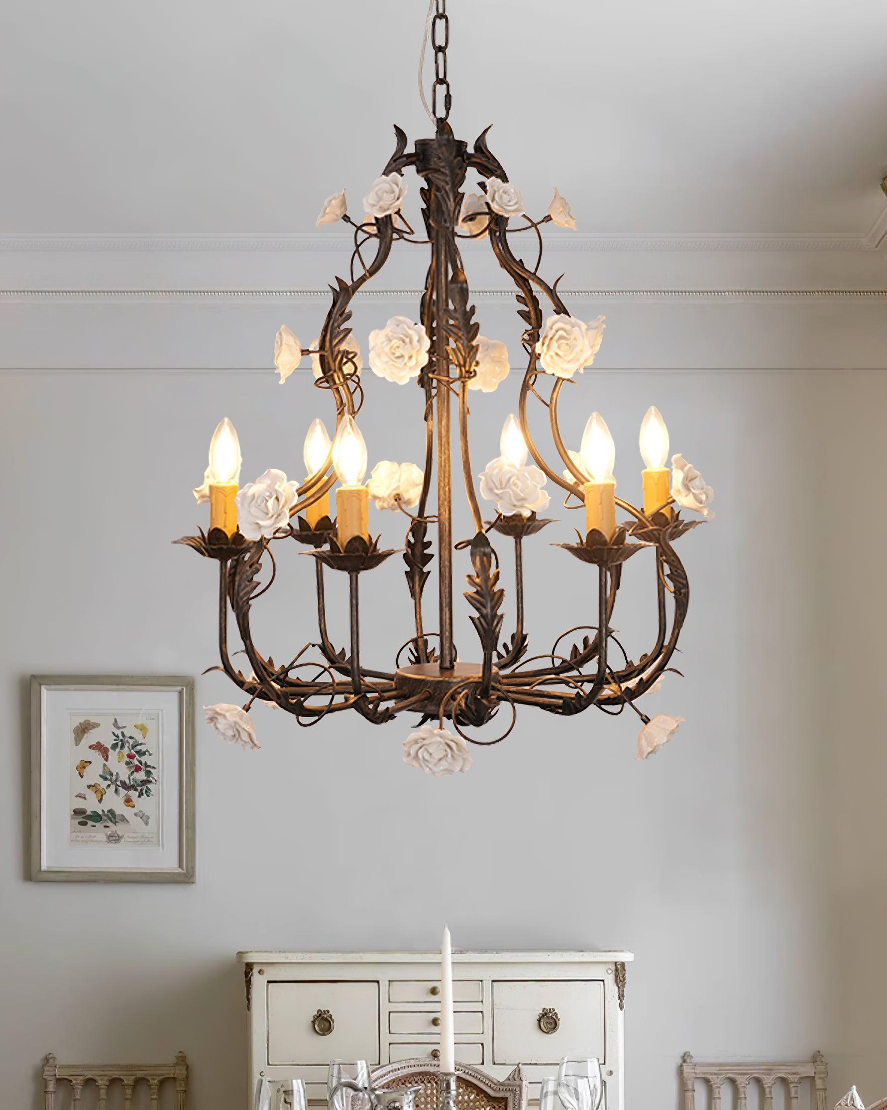 Rocaille Lustre Fleur Luxe Métal