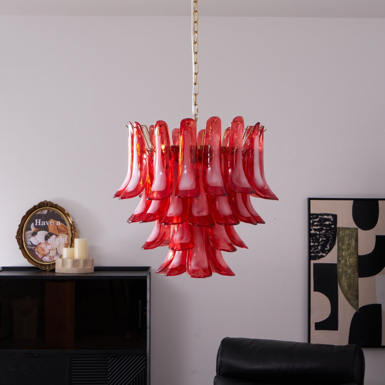 Aurora Lustre Rouge Pétale Verre Superposé Artistique