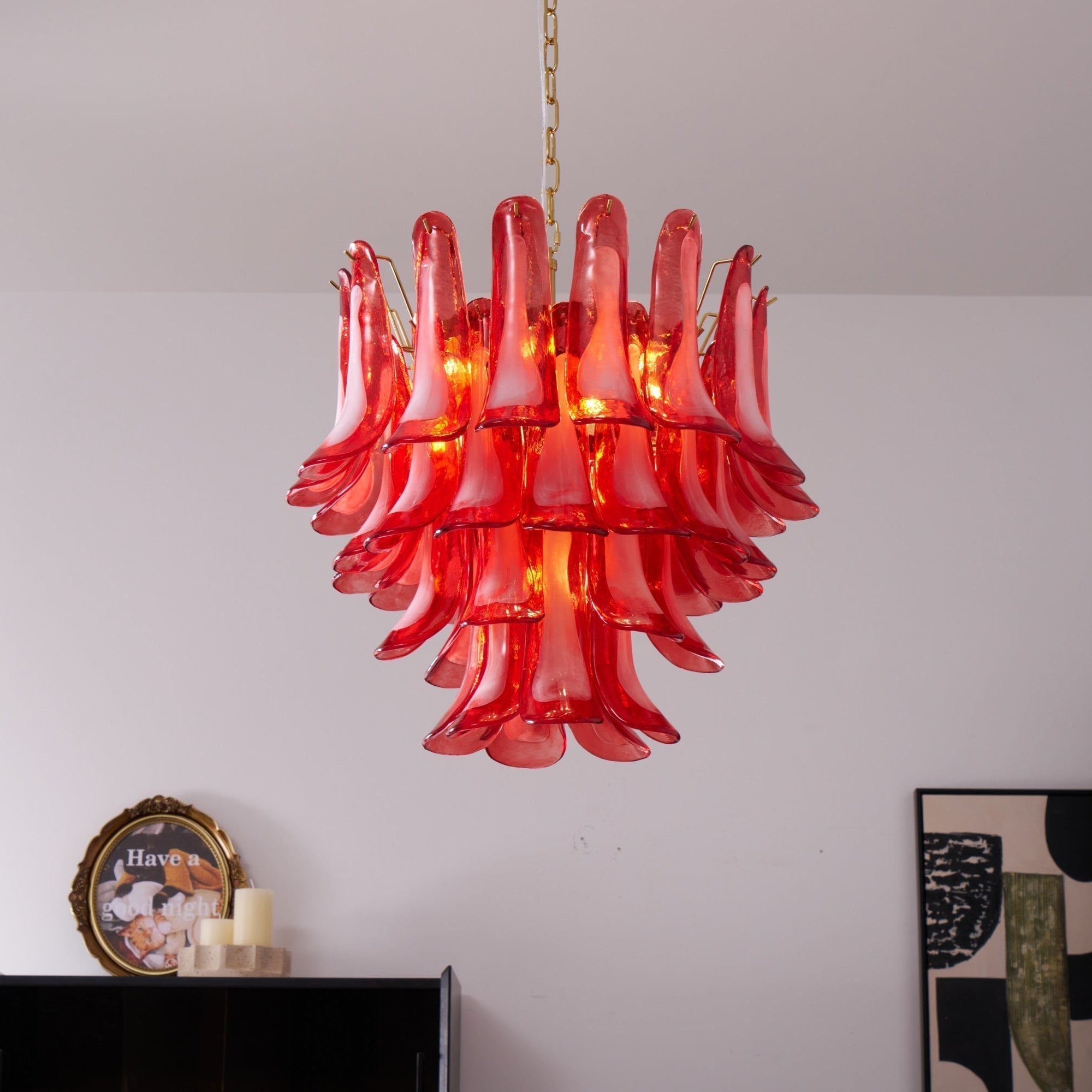 Aurora Lustre Rouge Pétale Verre Superposé Artistique
