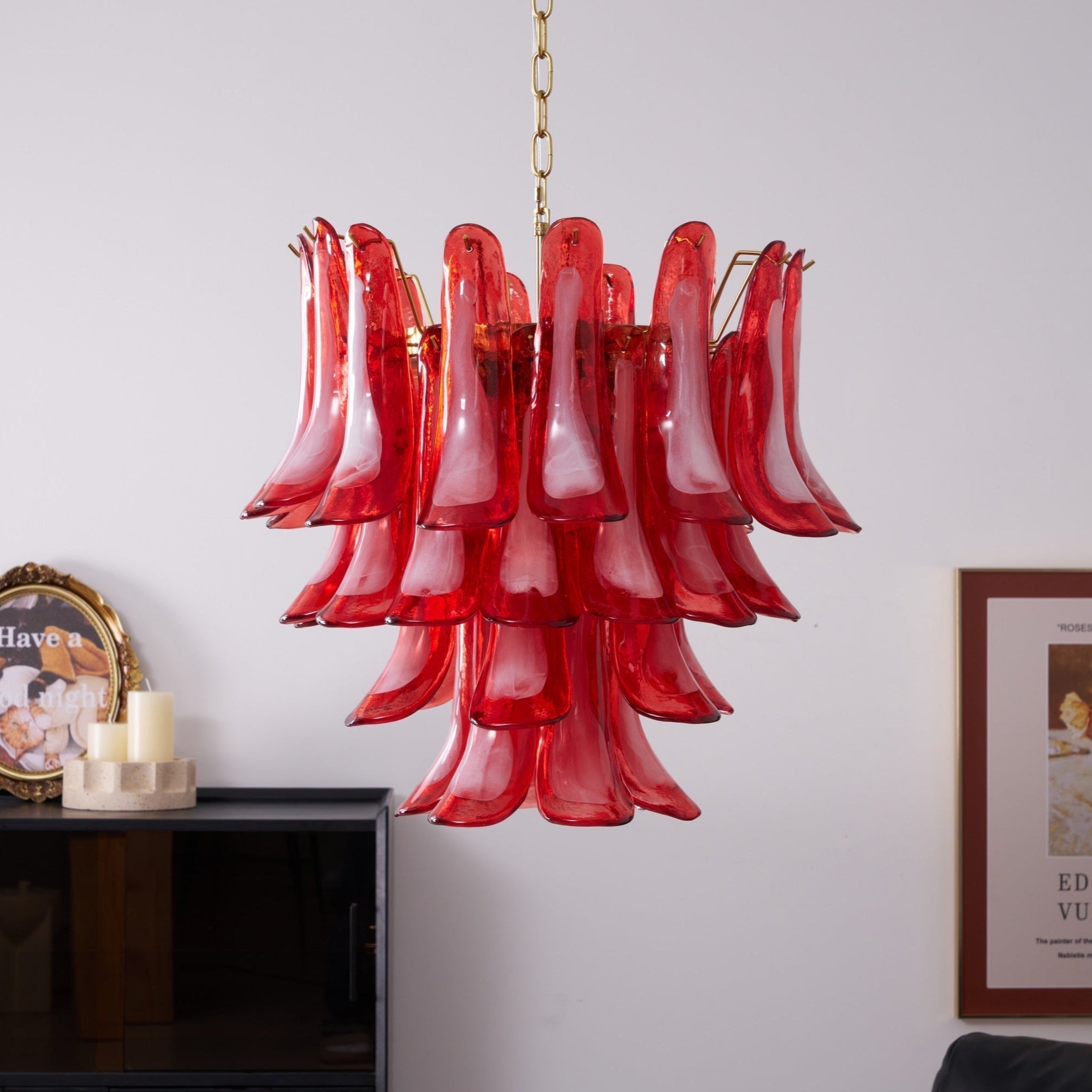 Aurora Lustre Rouge Pétale Verre Superposé Artistique