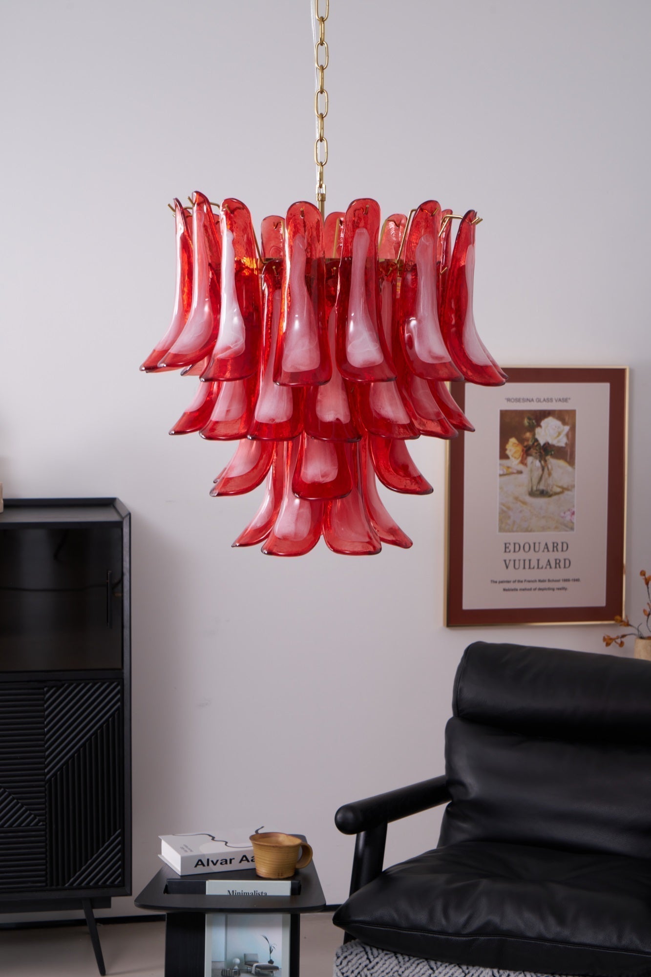 Aurora Lustre Rouge Pétale Verre Superposé Artistique