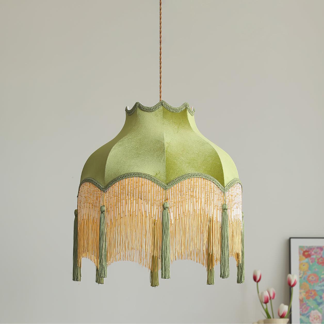 Fina Lampe Suspendue Velours Franges Vintage Élégant À Pompons