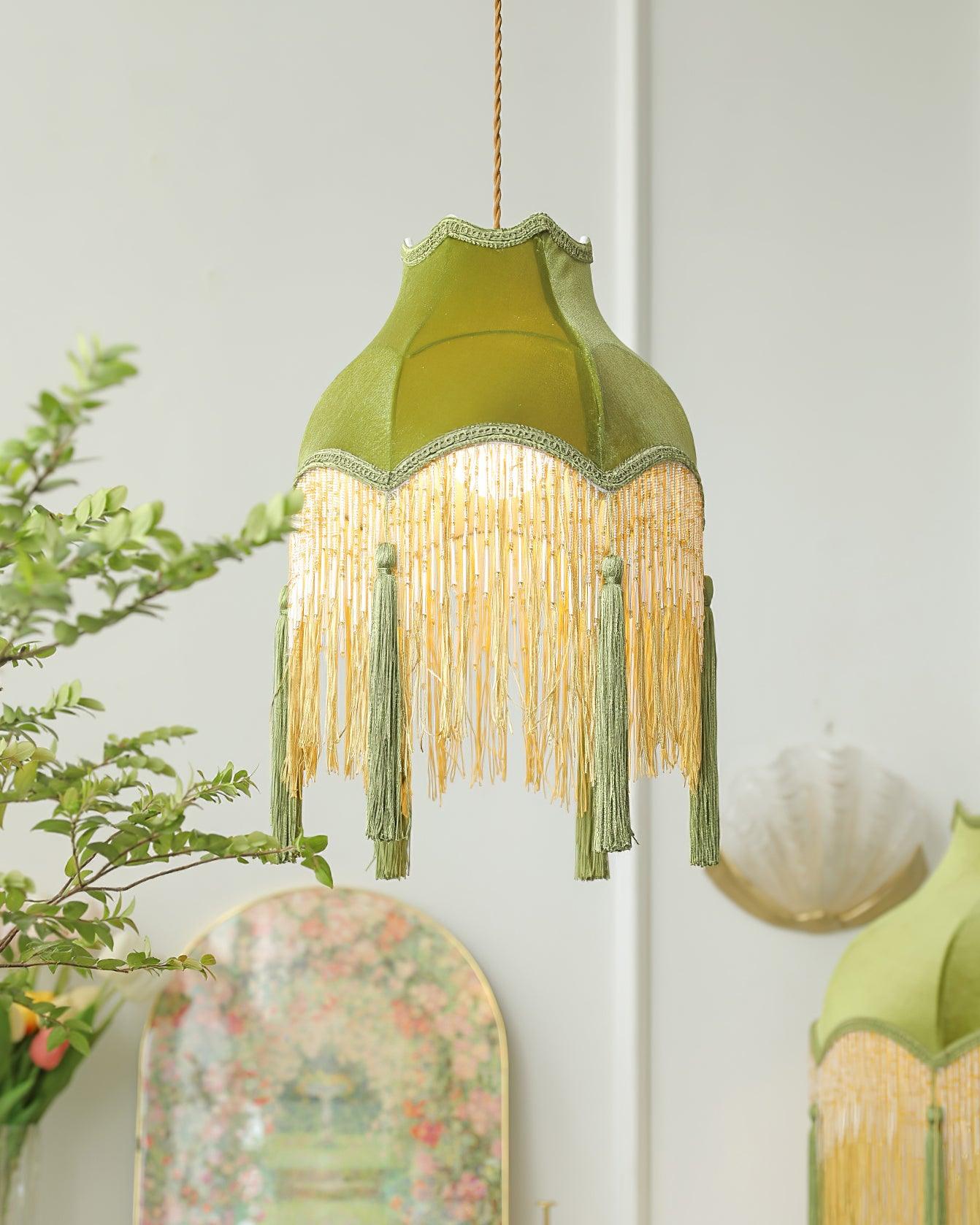 Fina Lampe Suspendue Velours Franges Vintage Élégant À Pompons
