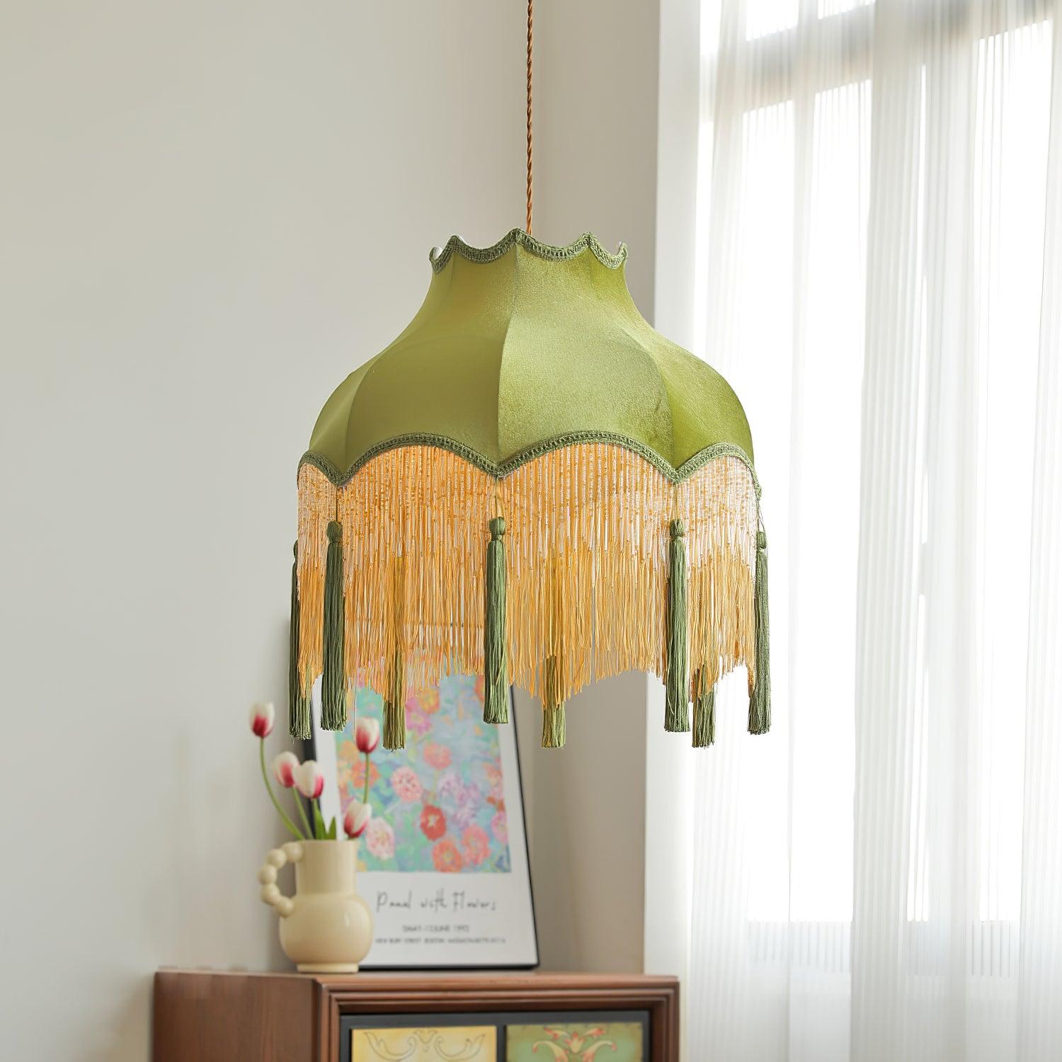 Fina Lampe Suspendue Velours Franges Vintage Élégant À Pompons