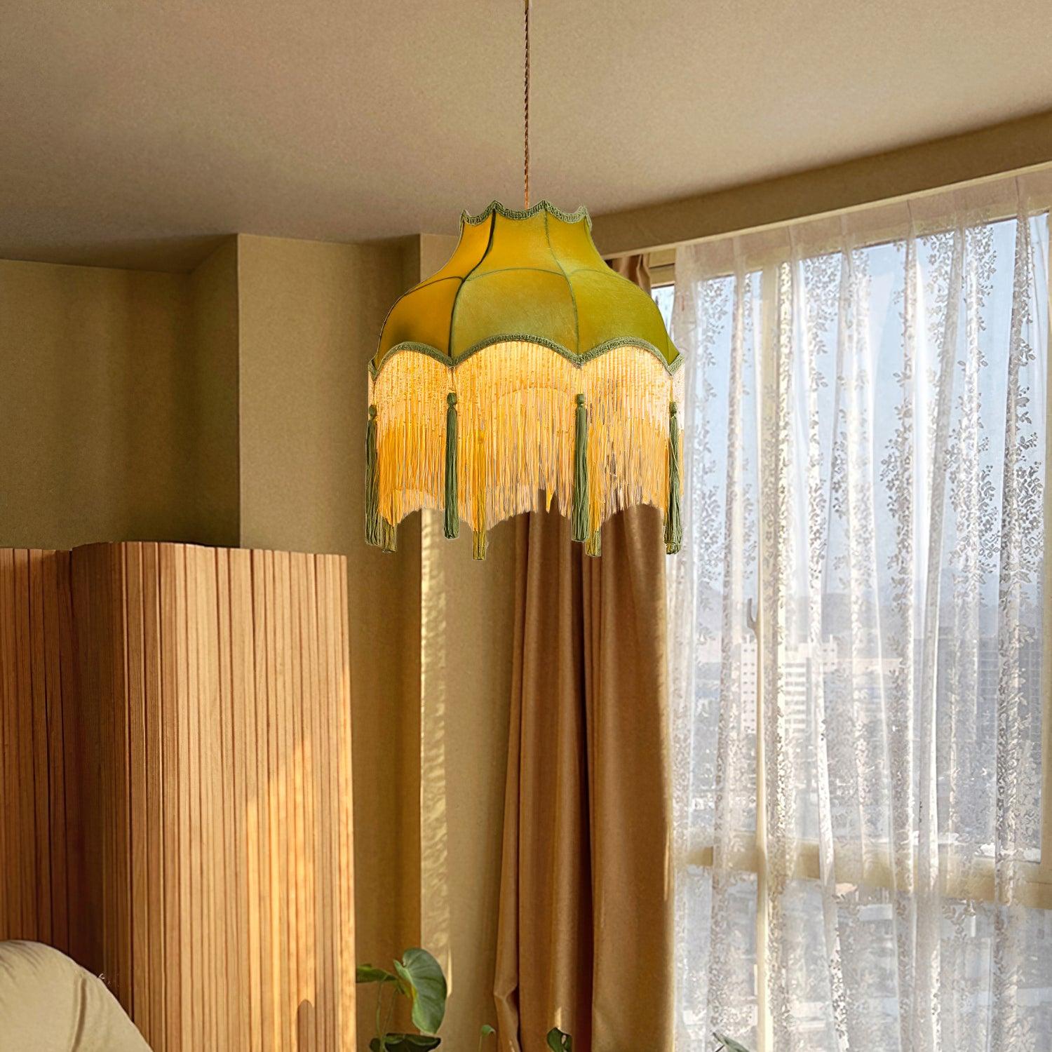 Fina Lampe Suspendue Velours Franges Vintage Élégant À Pompons