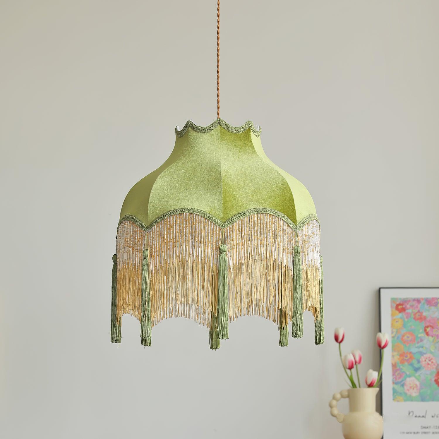 Fina Lampe Suspendue Velours Franges Vintage Élégant À Pompons