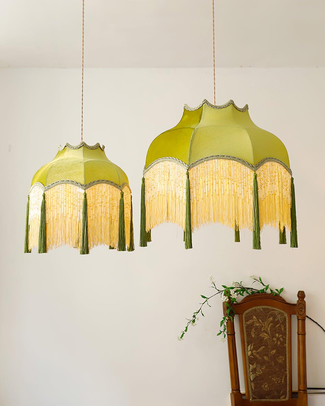Fina Lampe Suspendue Velours Franges Vintage Élégant À Pompons