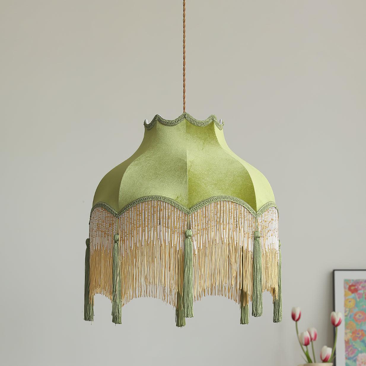 Fina Lampe Suspendue Velours Franges Vintage Élégant À Pompons