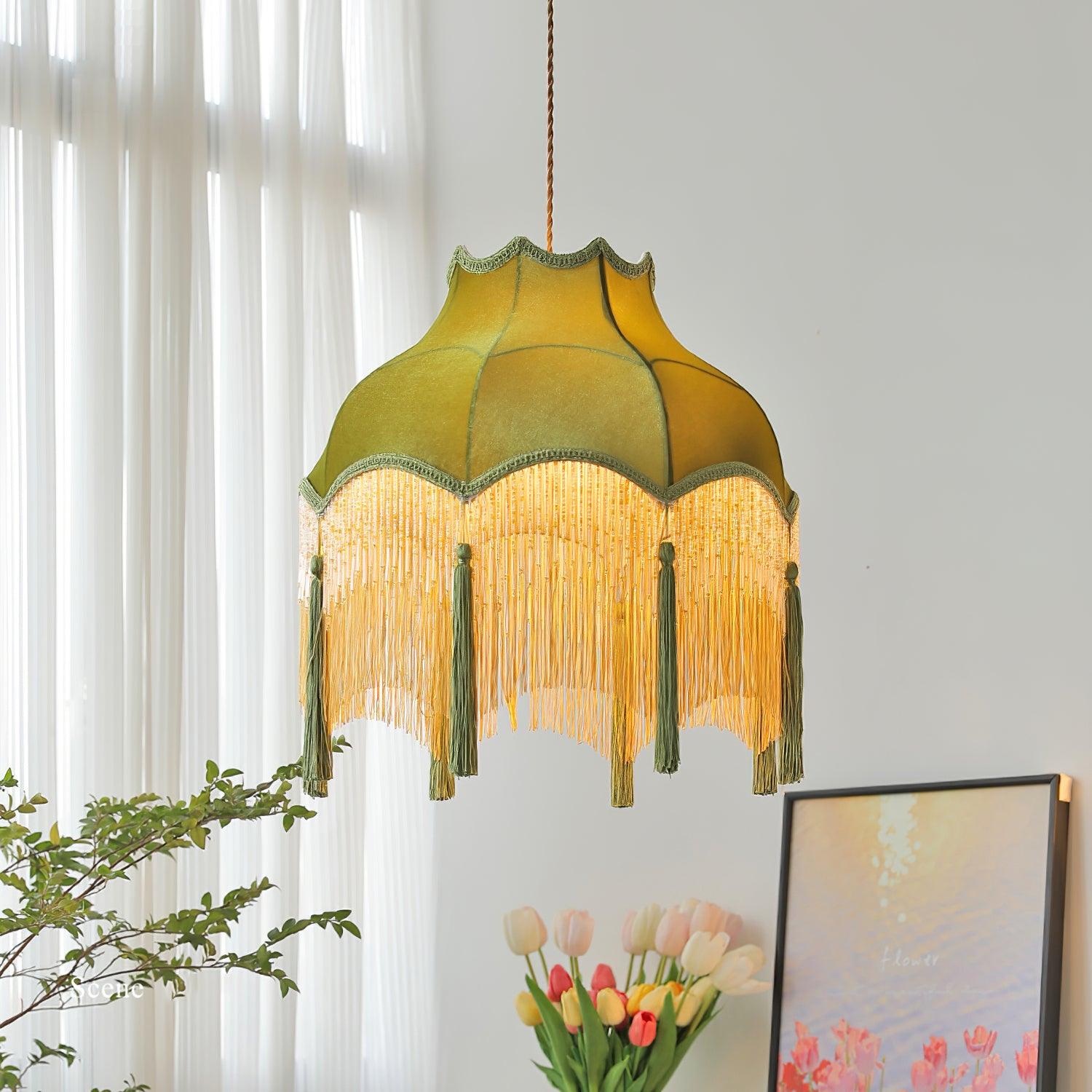 Fina Lampe Suspendue Velours Franges Vintage Élégant À Pompons
