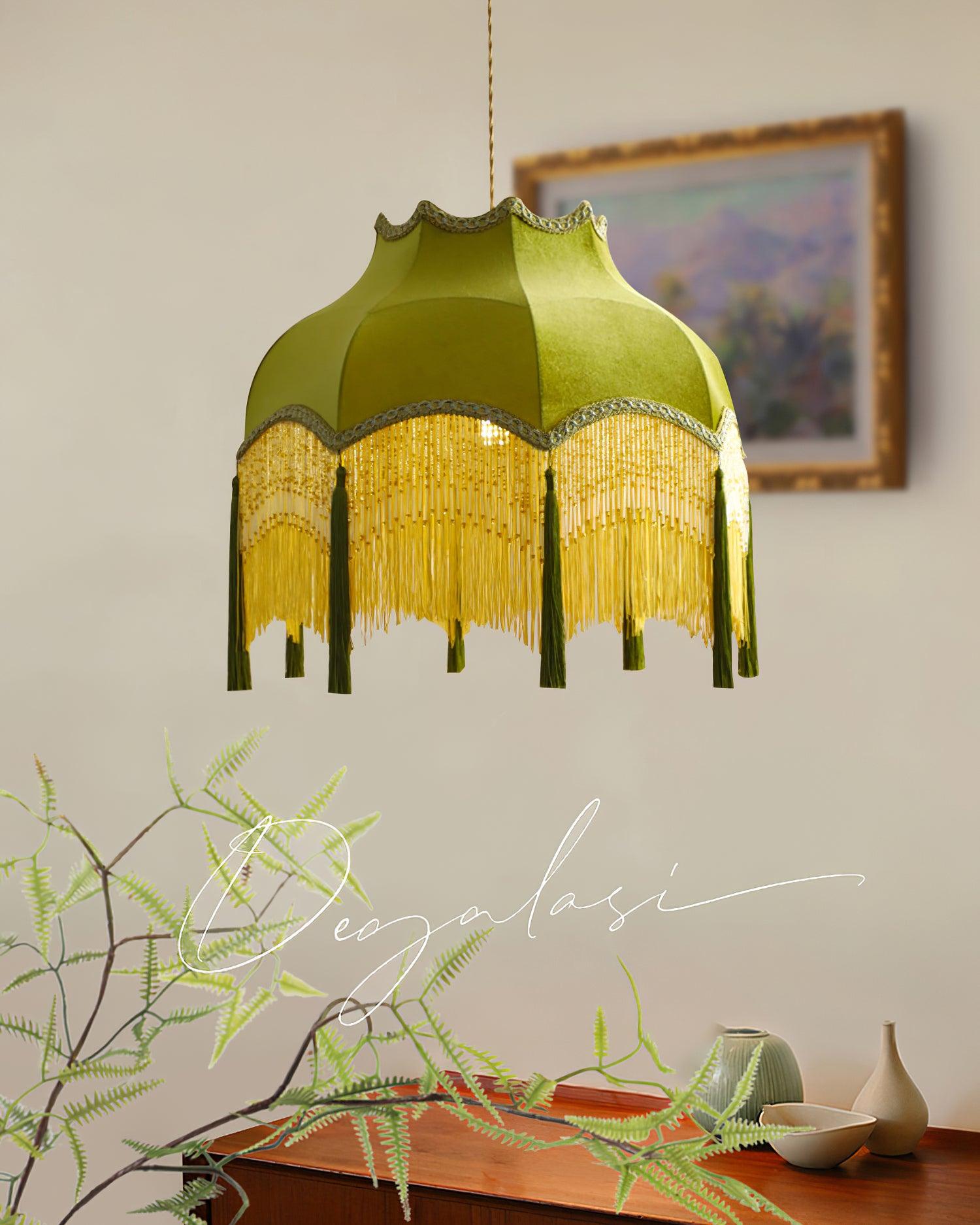 Fina Lampe Suspendue Velours Franges Vintage Élégant À Pompons