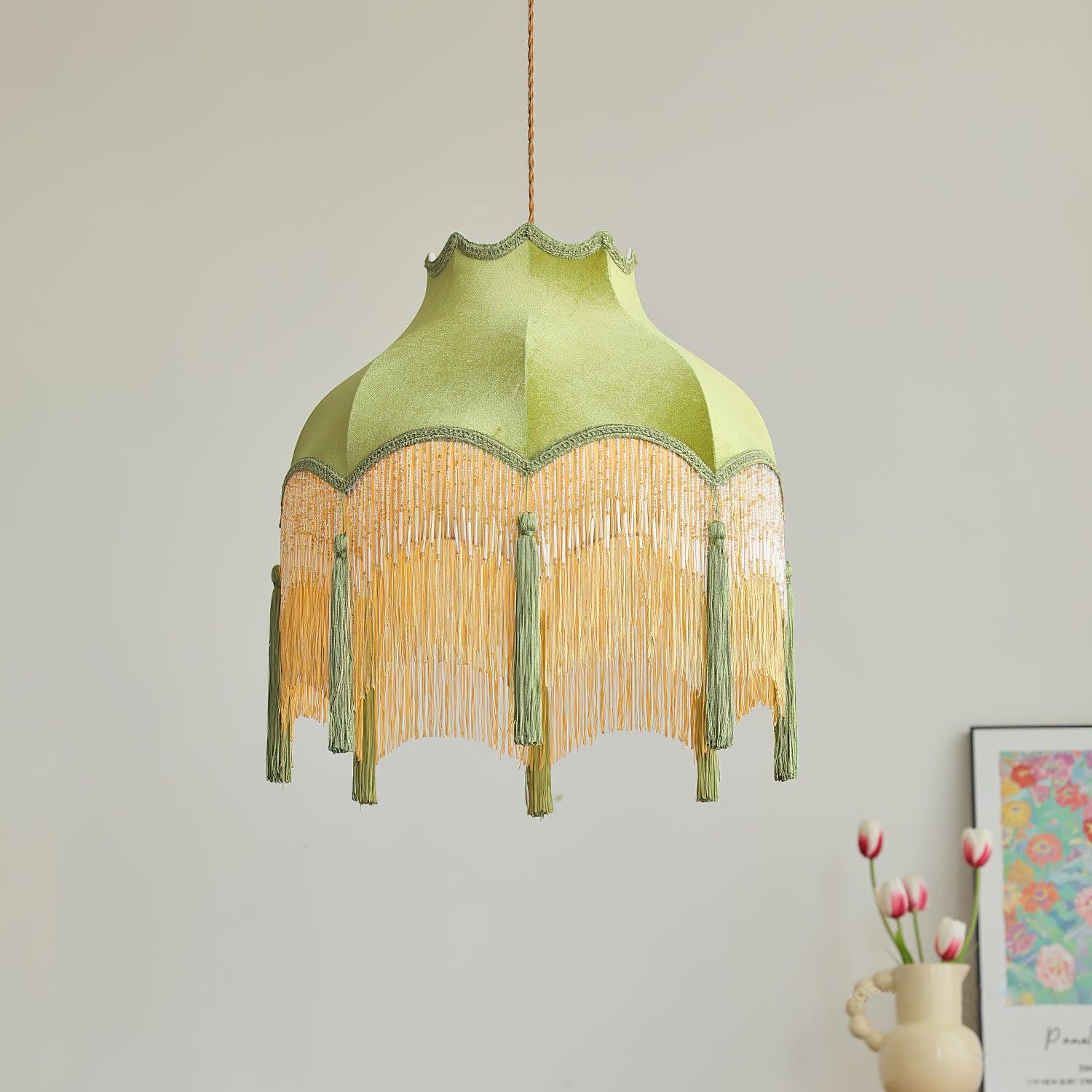 Fina Lampe Suspendue Velours Franges Vintage Élégant À Pompons