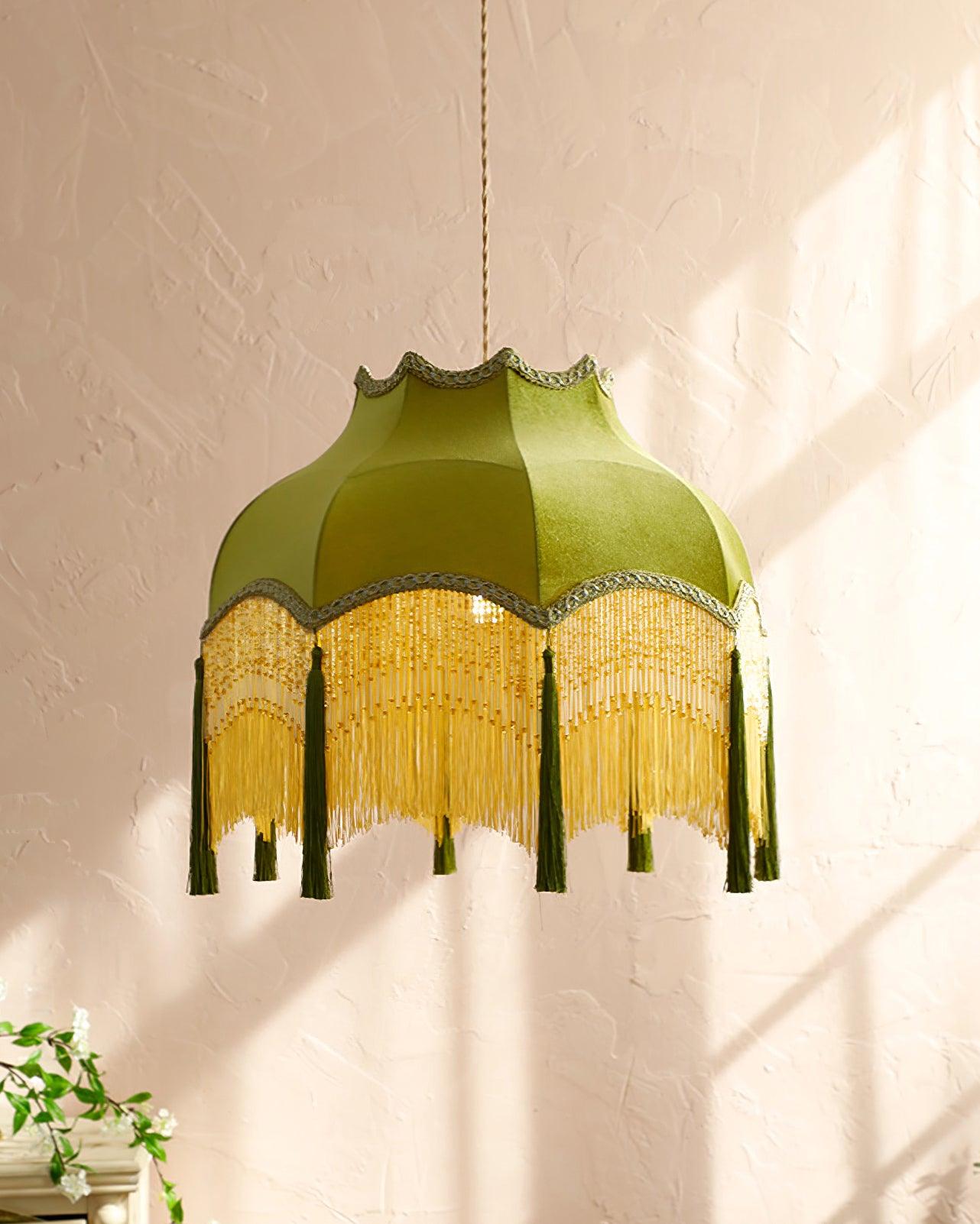 Fina Lampe Suspendue Velours Franges Vintage Élégant À Pompons