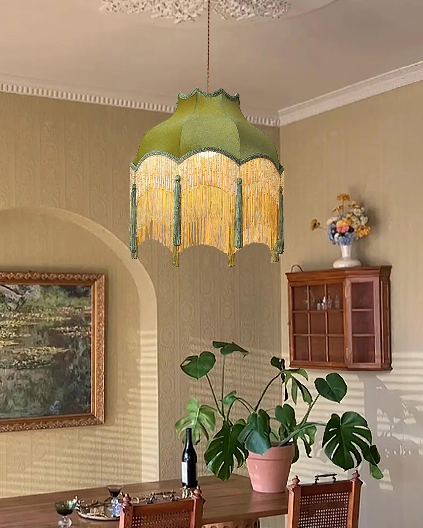 Fina Lampe Suspendue Velours Franges Vintage Élégant À Pompons