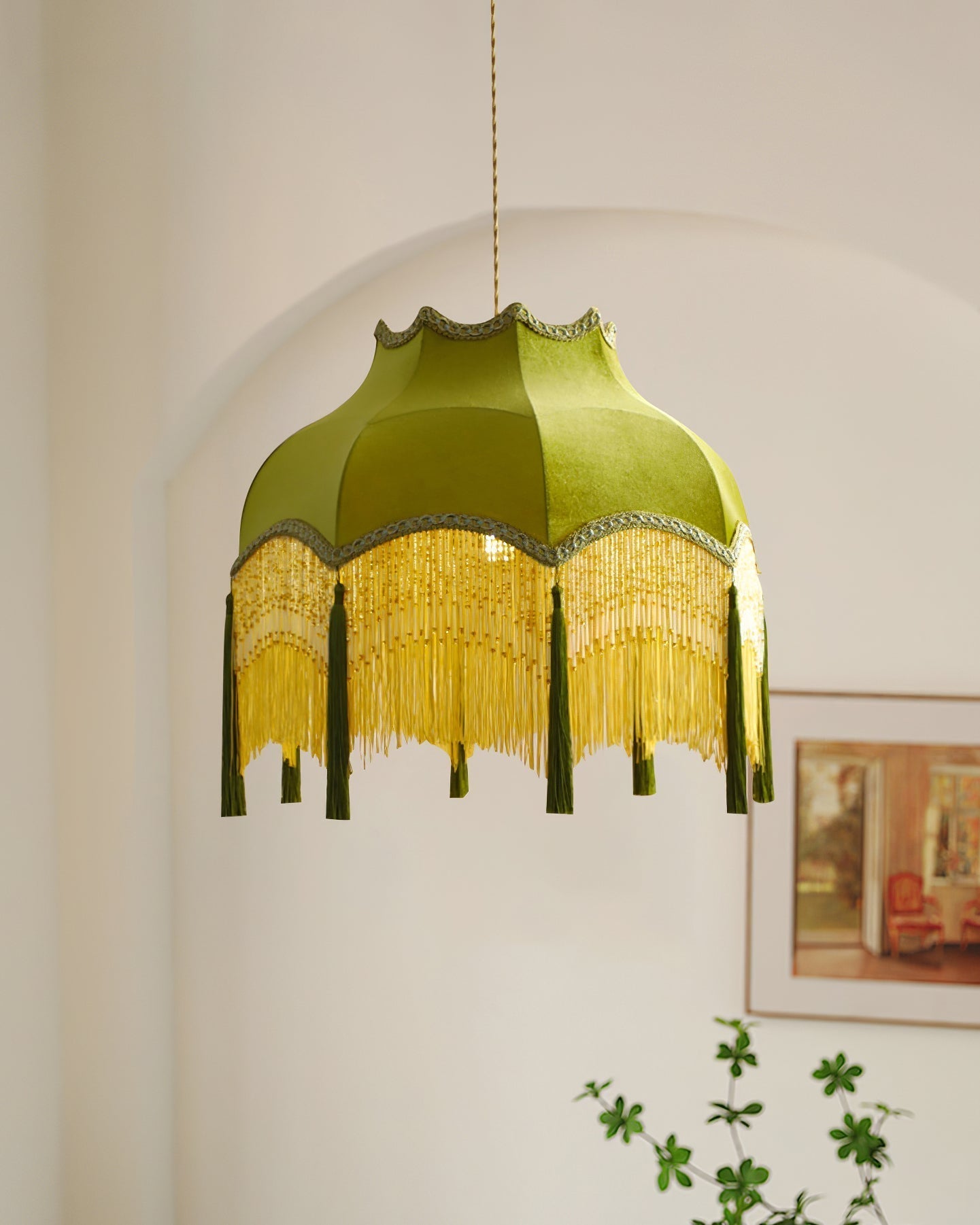 Fina Lampe Suspendue Velours Franges Vintage Élégant À Pompons