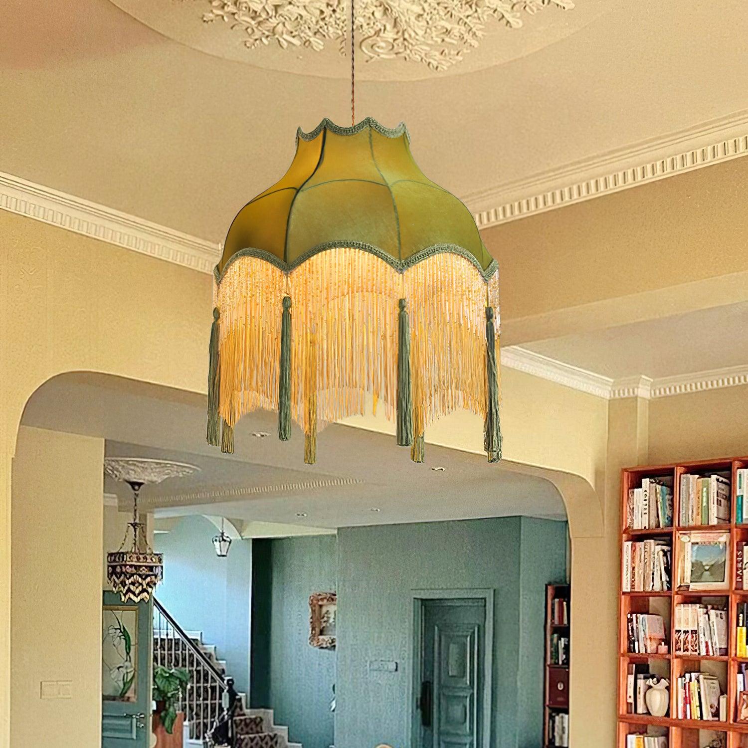 Fina Lampe Suspendue Velours Franges Vintage Élégant À Pompons