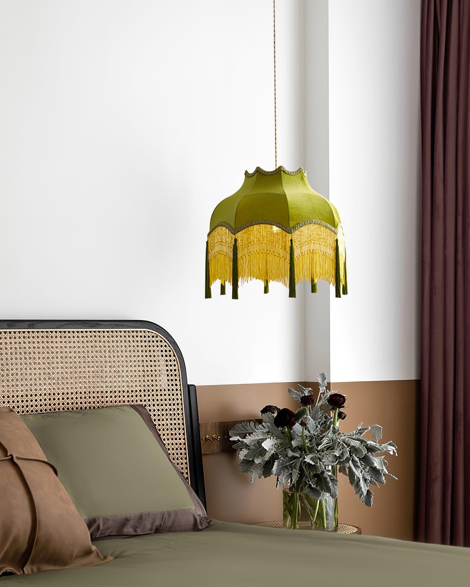 Fina Lampe Suspendue Velours Franges Vintage Élégant À Pompons