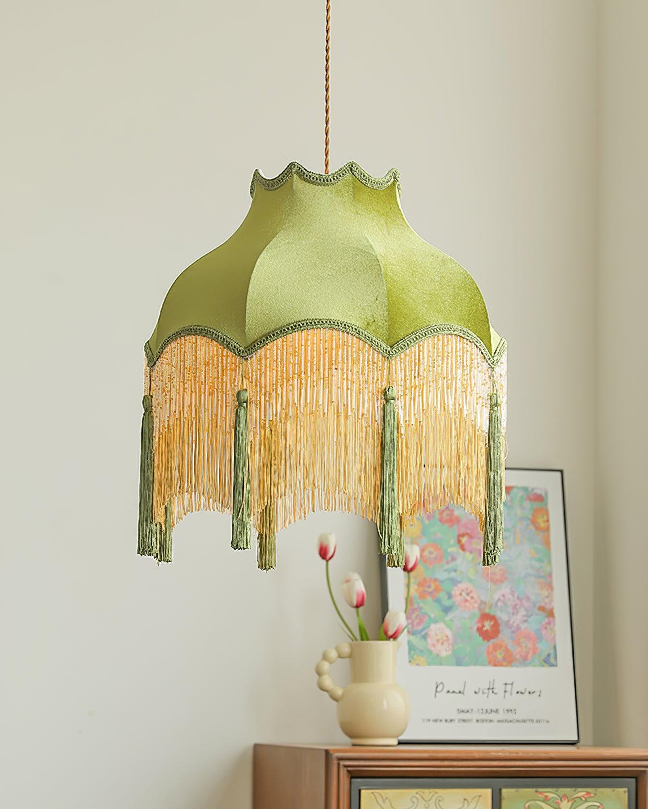 Fina Lampe Suspendue Velours Franges Vintage Élégant À Pompons