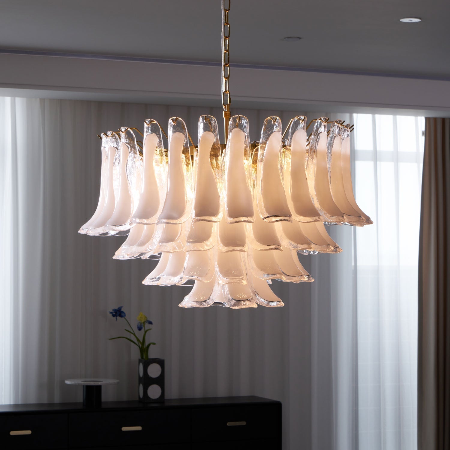 Aurora Lustre Rose Verre Feuille Superposé Florale Glamour