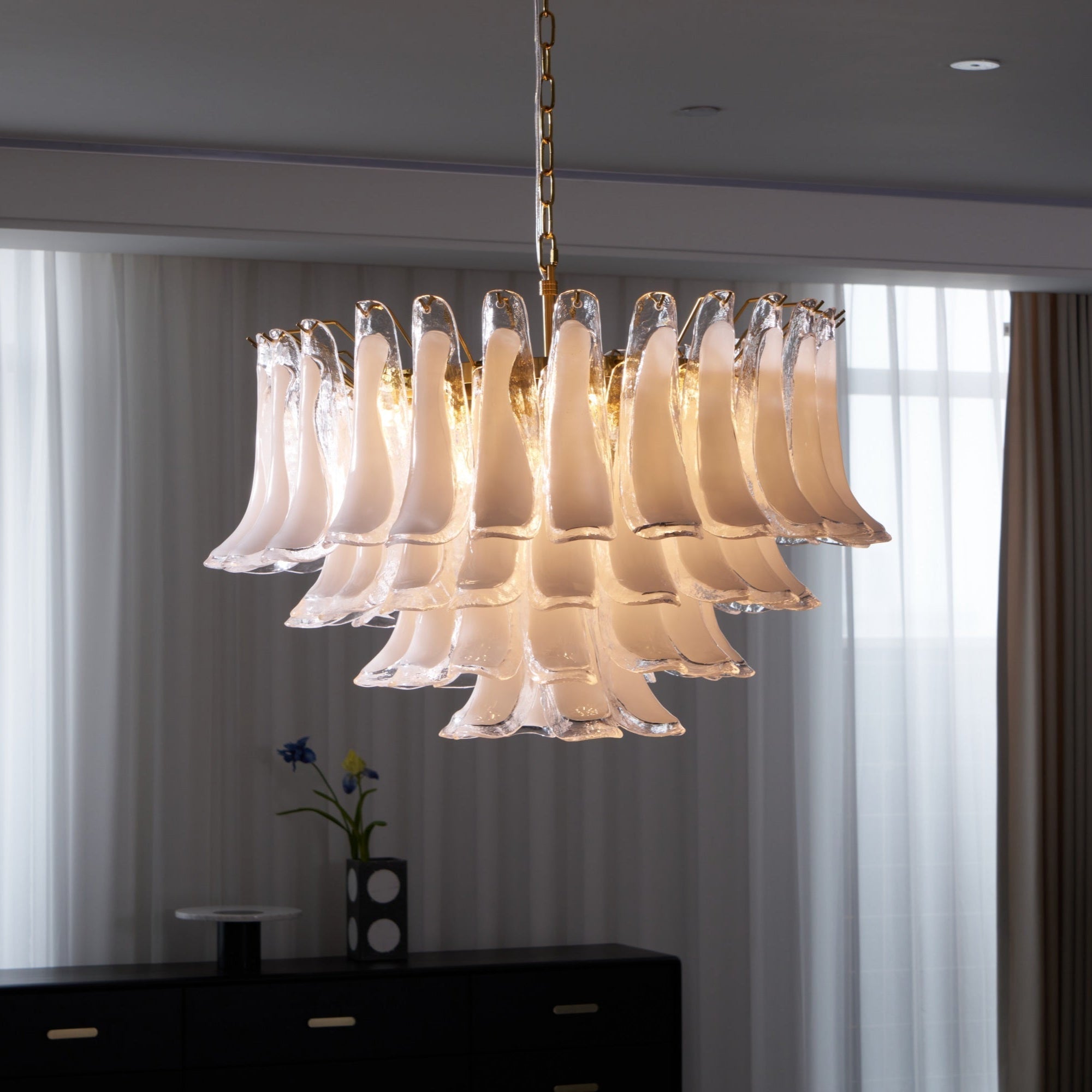 Aurora Lustre Rose Verre Feuille Superposé Florale Glamour