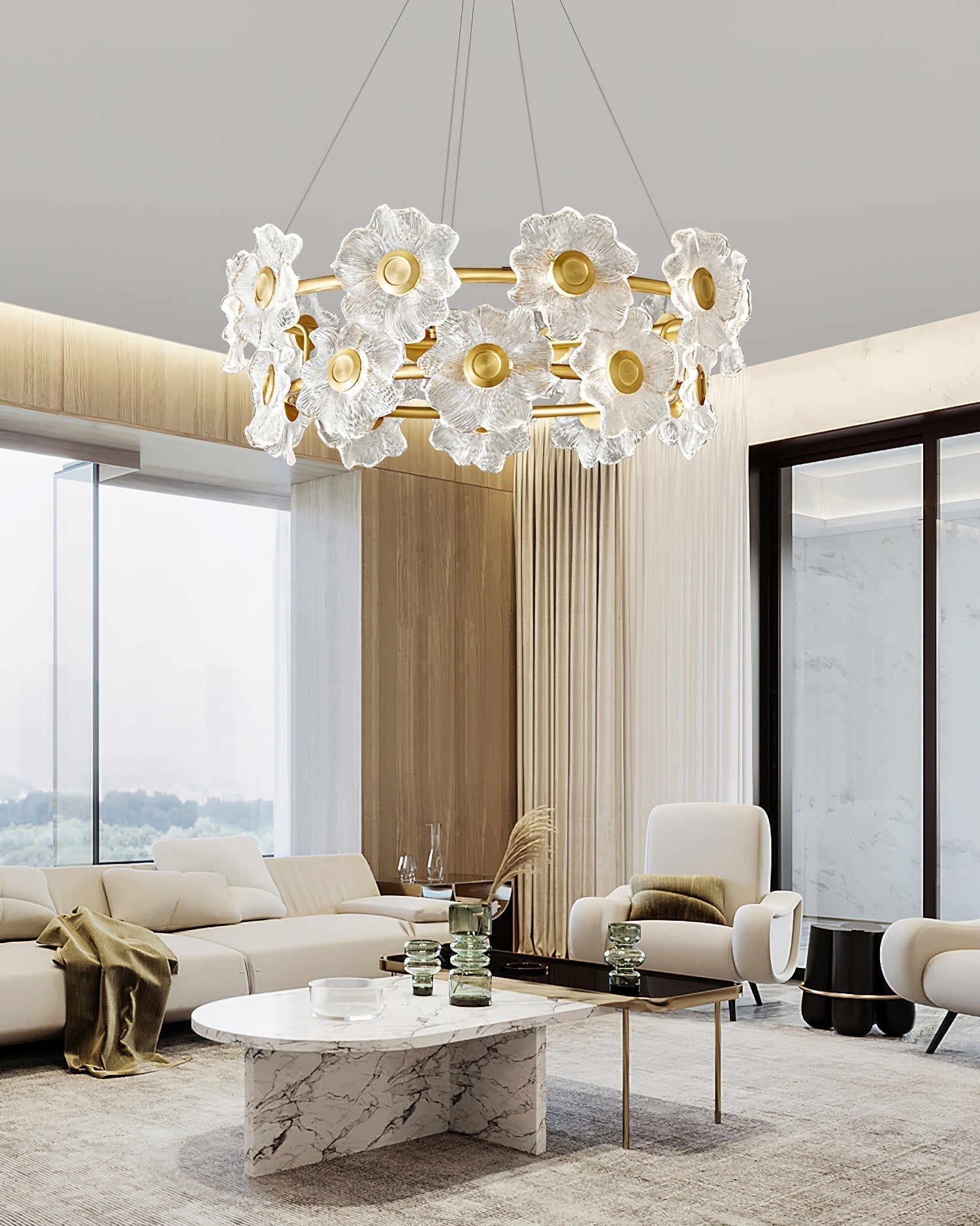 Cemirel Unique Fleur Laiton Verre Lustre