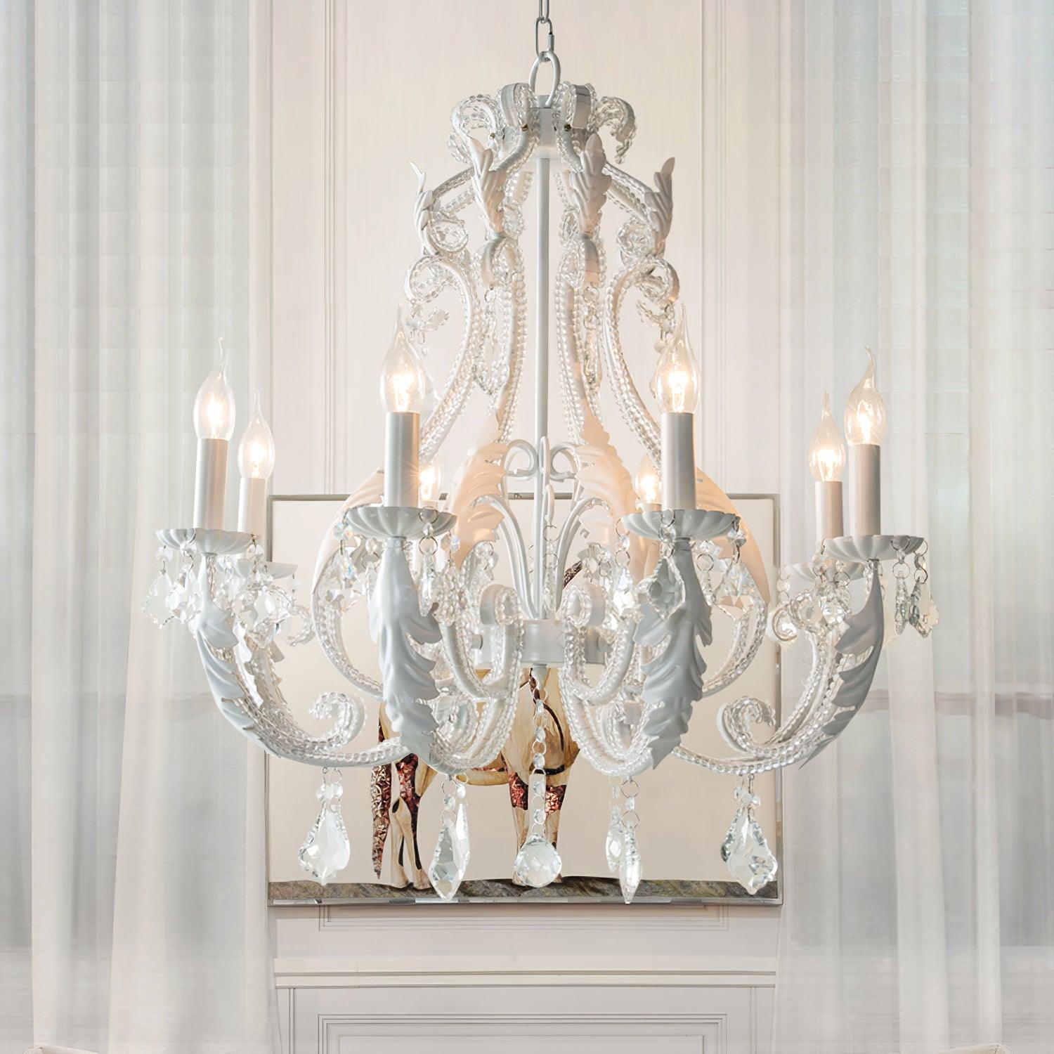 Lustra Suspension Lampe Porte-Bougie Perles de Cristal