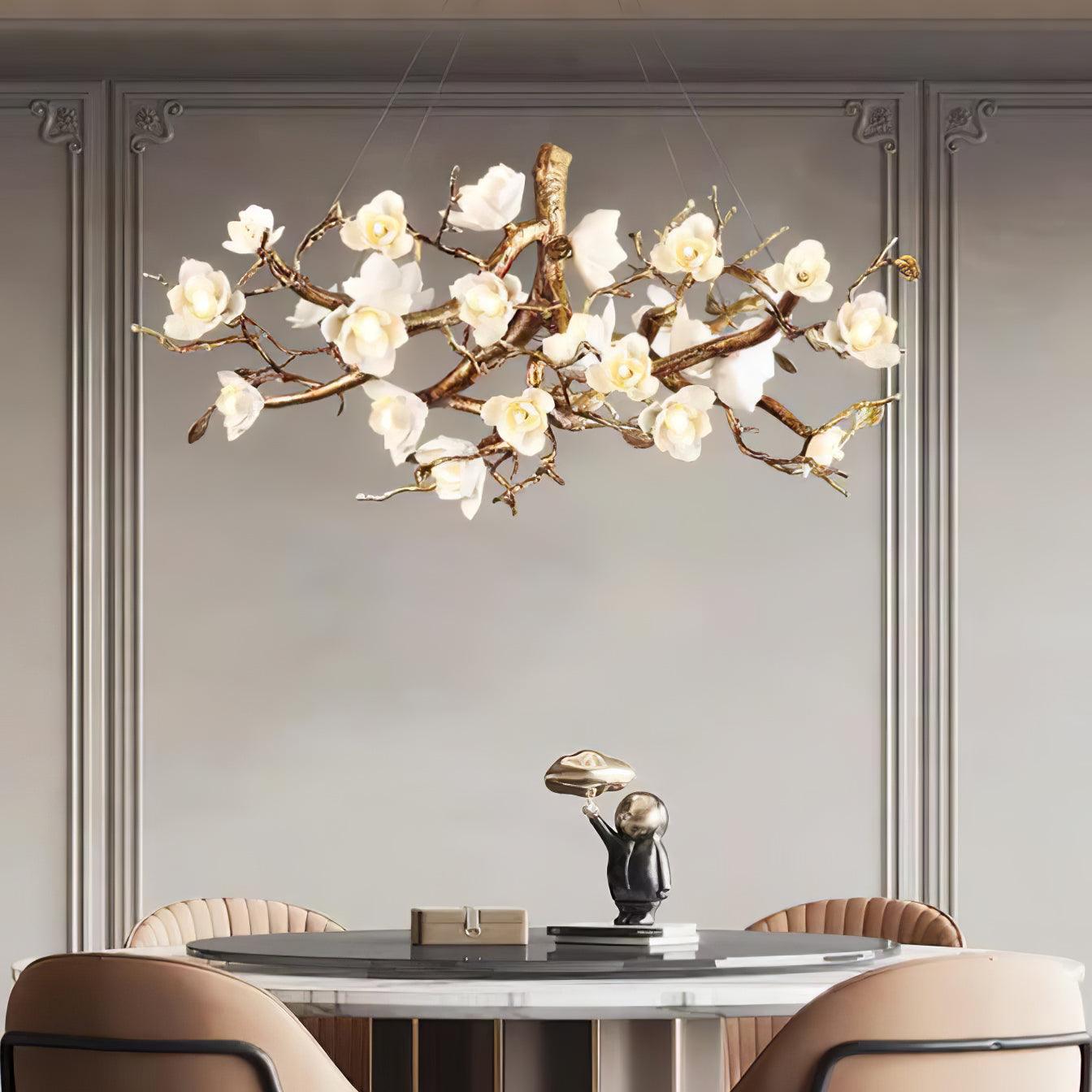 Avaros Lustre en céramique et laiton de luxe postmoderne avec branches fleuries