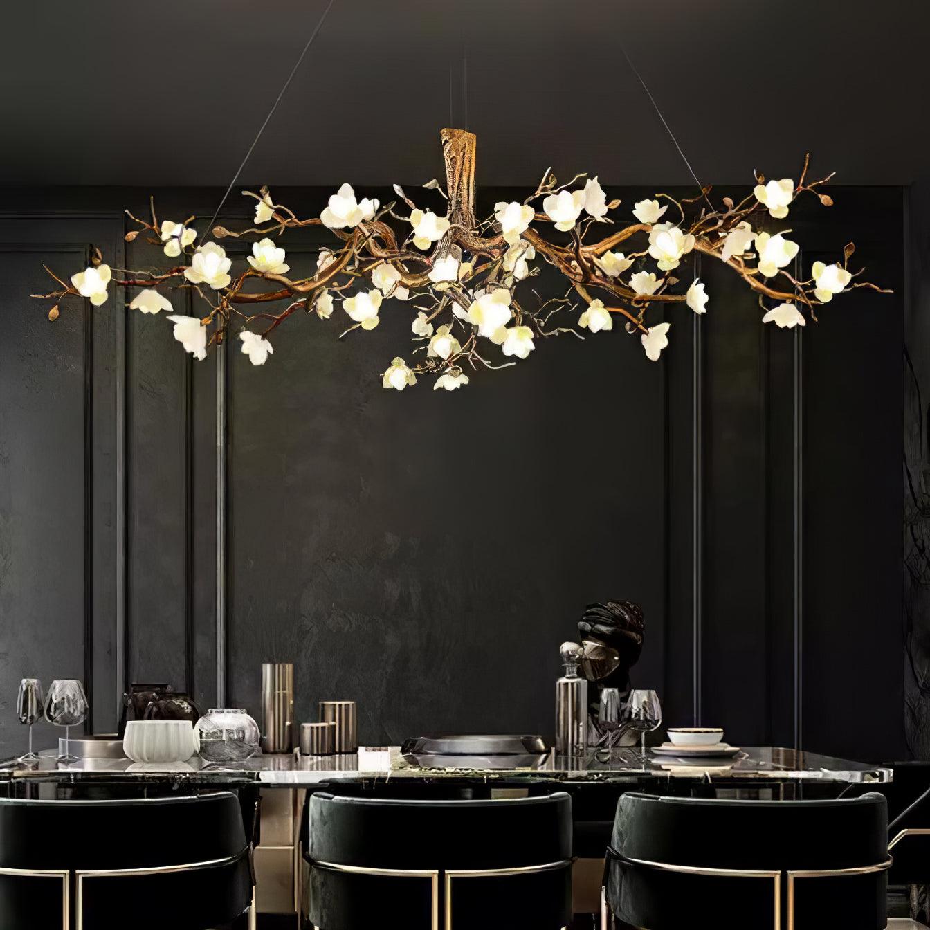 Avaros Lustre en céramique et laiton de luxe postmoderne avec branches fleuries