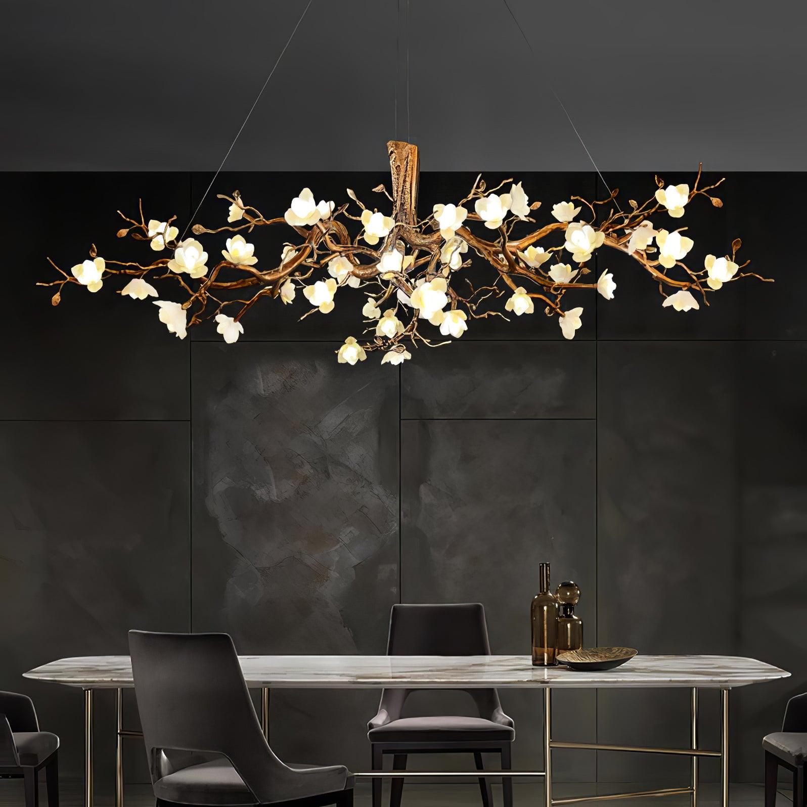 Avaros Lustre en céramique et laiton de luxe postmoderne avec branches fleuries