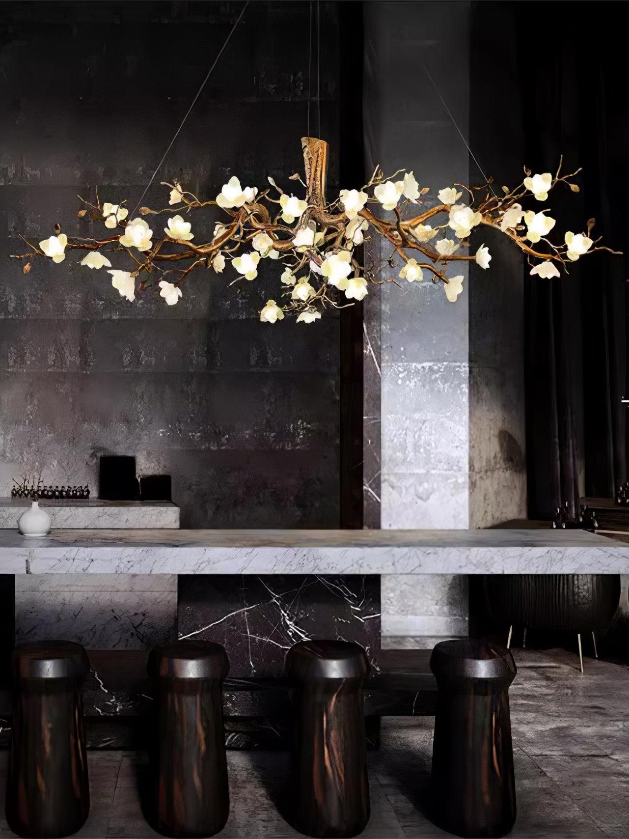 Avaros Lustre en céramique et laiton de luxe postmoderne avec branches fleuries