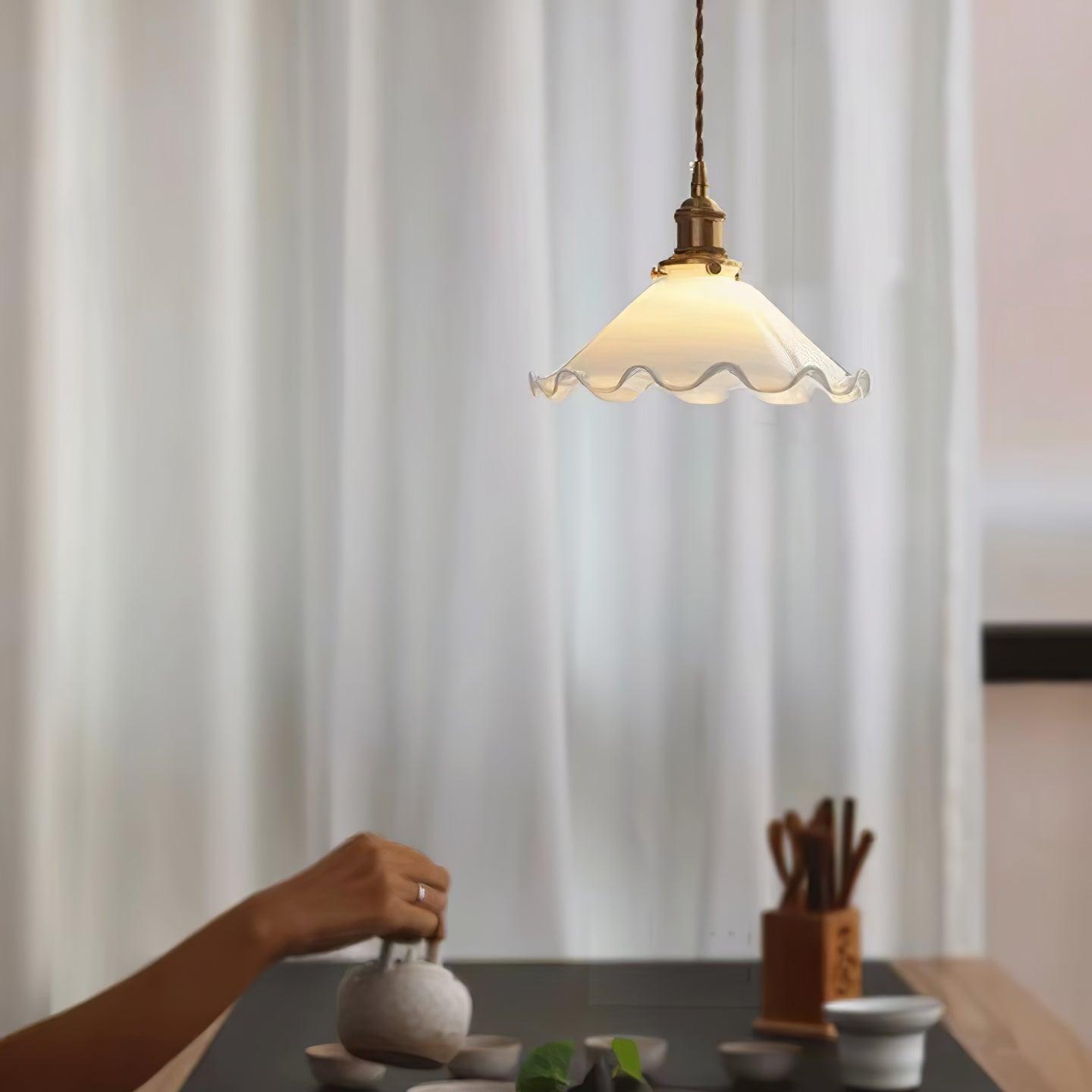 Solara Suspension en Verre Abat-jour Ondulé Vintage
