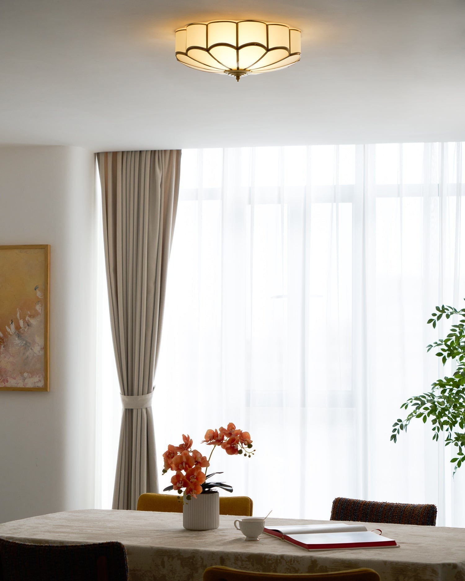 Lustra Plafonnier Forme de Fleur en Verre Laiton