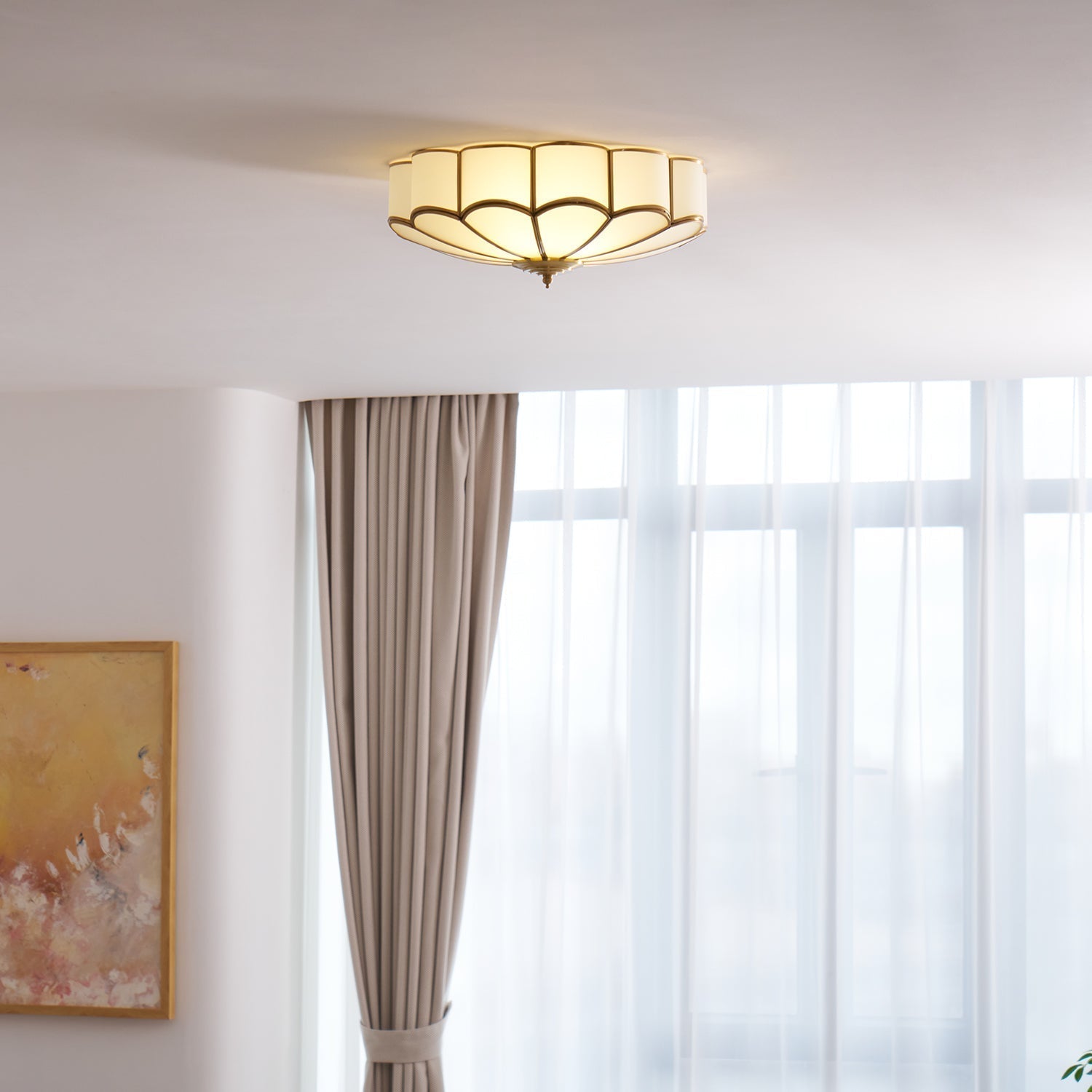 Lustra Plafonnier Forme de Fleur en Verre Laiton