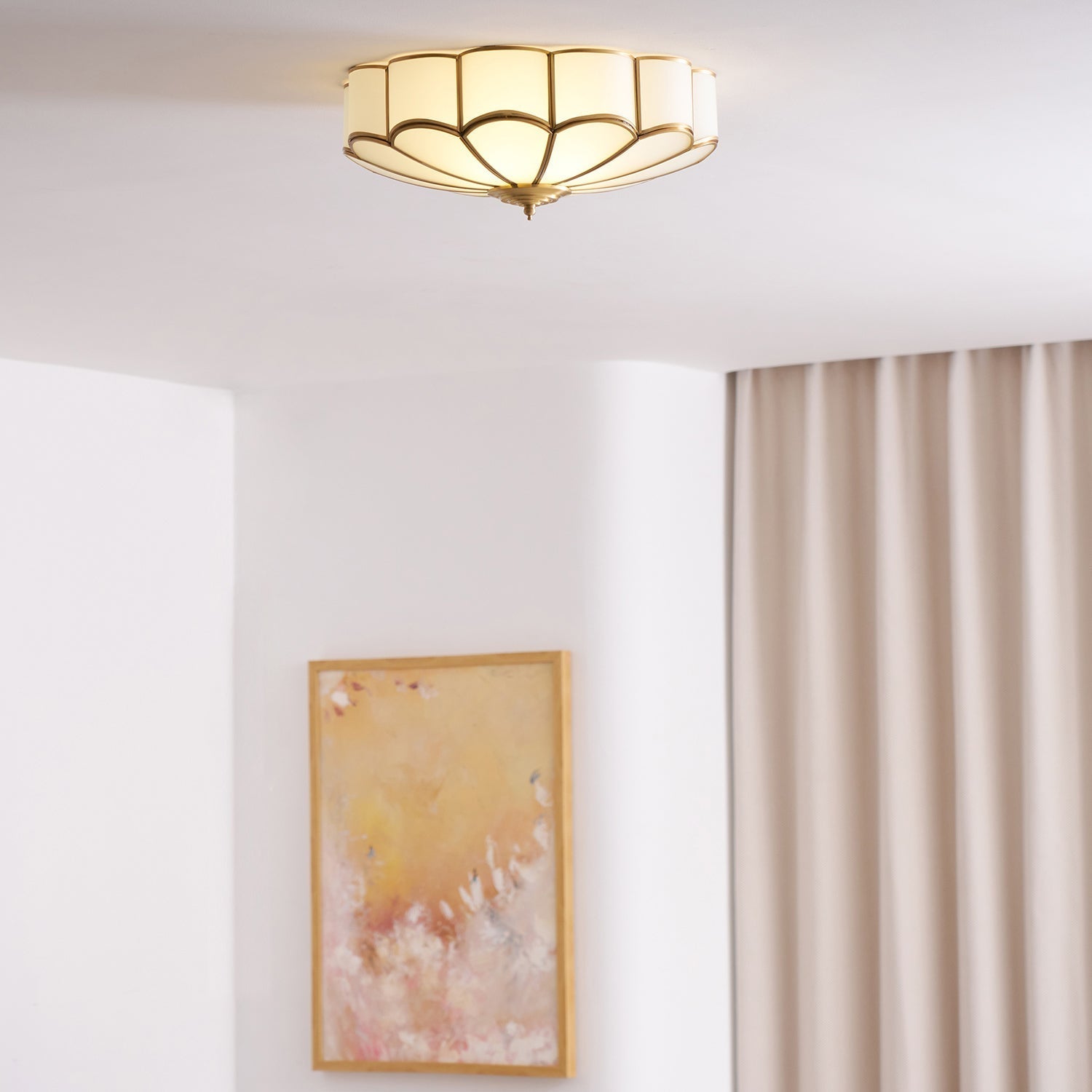 Lustra Plafonnier Forme de Fleur en Verre Laiton