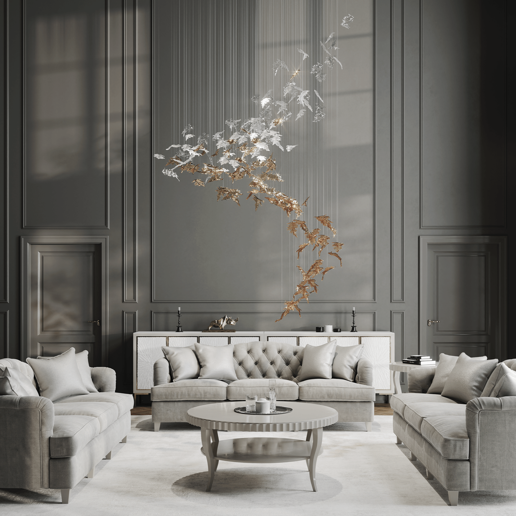 Cosolion Lustre en Verre Clair Ambre en Forme d'Oiseau